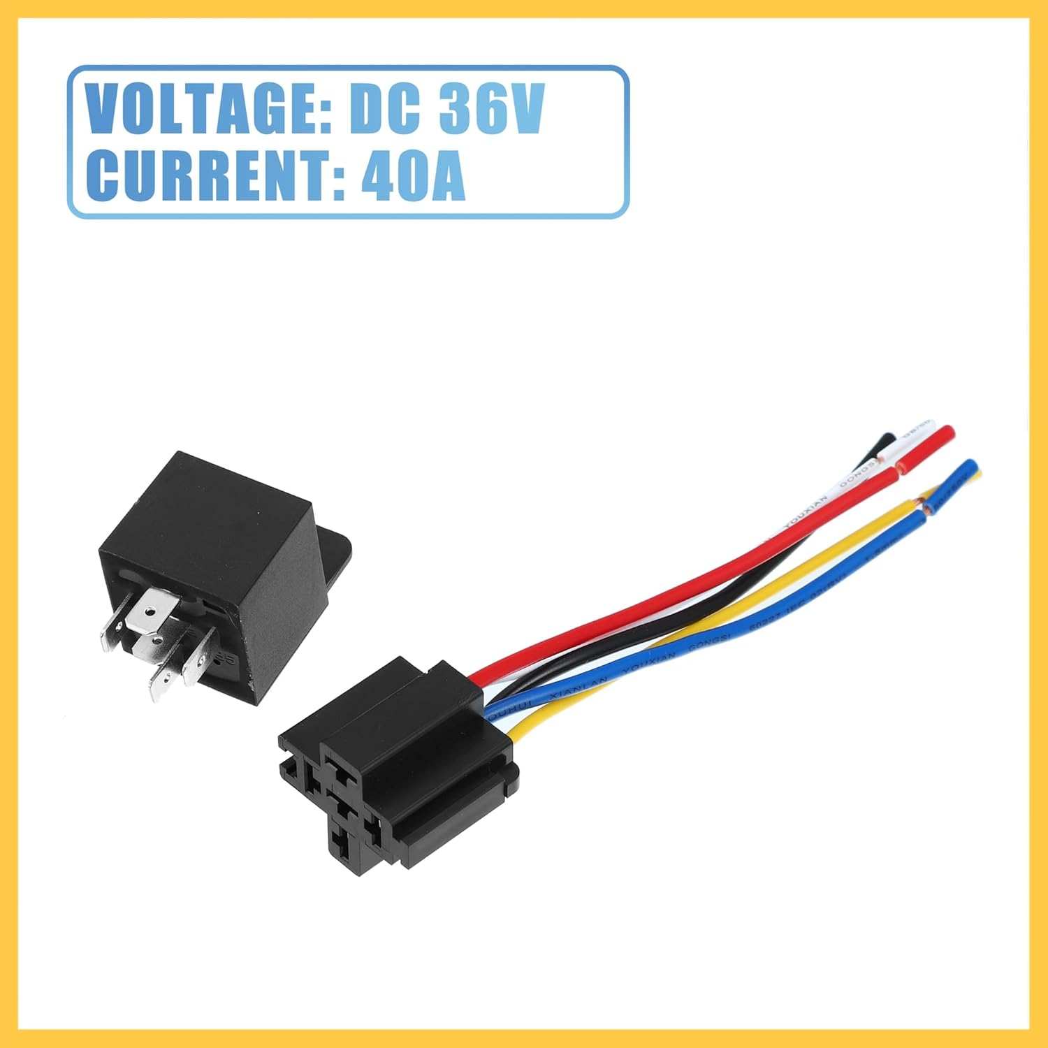 REPAIROCK DC 36V 40A SPDT Automotive Car Relay 5 Pin 5 Wires with Harness Socket Plug Auto Replacement Parts image number 3
