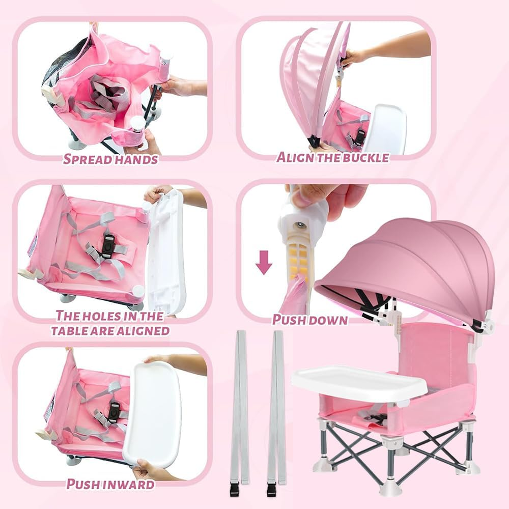 Camping High Chair,Folding Seat,Booster Seat with Dining Table,Portable High Chair,Detachable Dinner Plate, Chair with Travel Bag,For Indoor, Outdoor Dining, Camping, Park, Beach image number 2