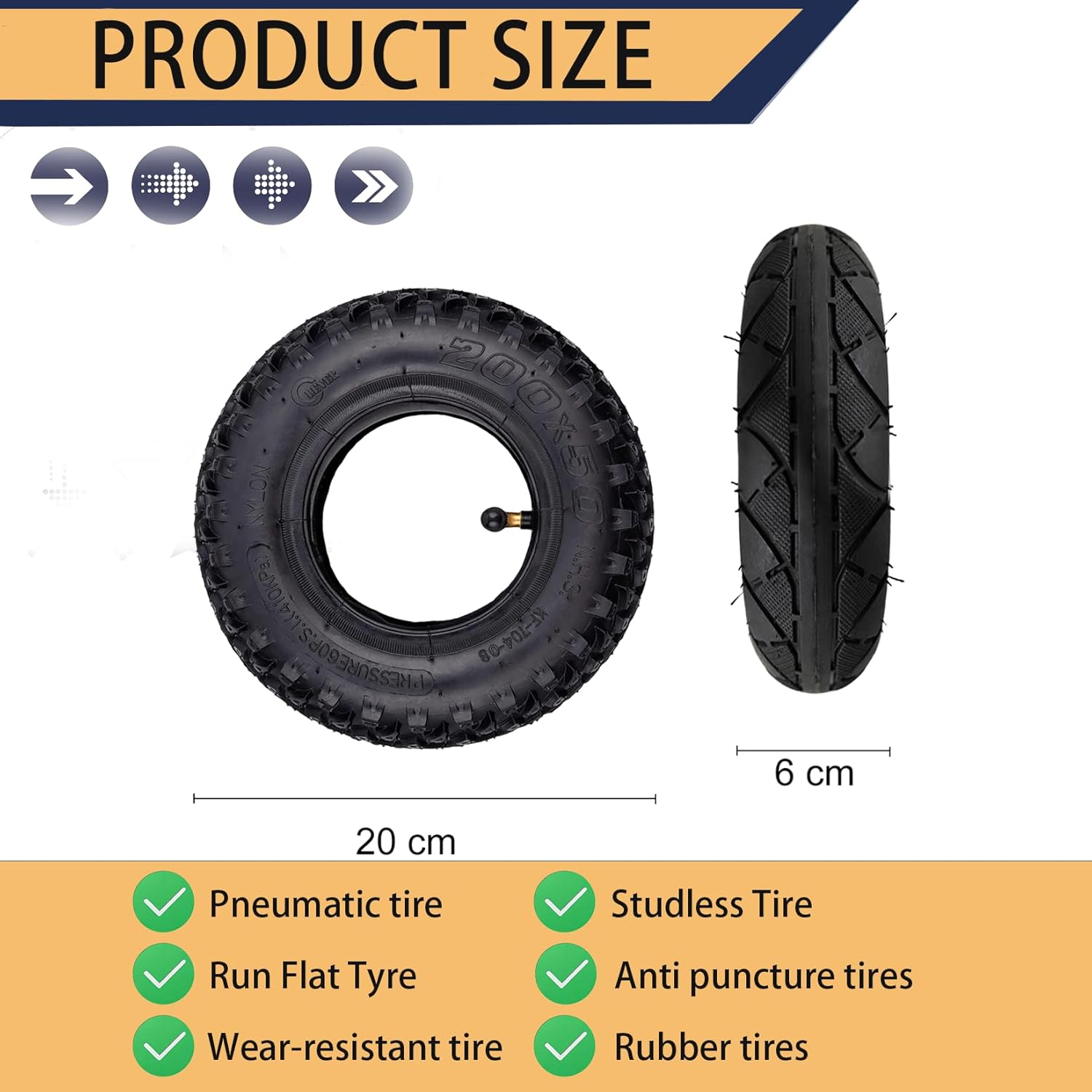 200X50 (8"X2") Dirt Scooter Knobby Tire & Inner Tube Replacement for Pro RDS Dune Buggy Pneumatic Tyre - Razor Compatible Tire a Set image number 2