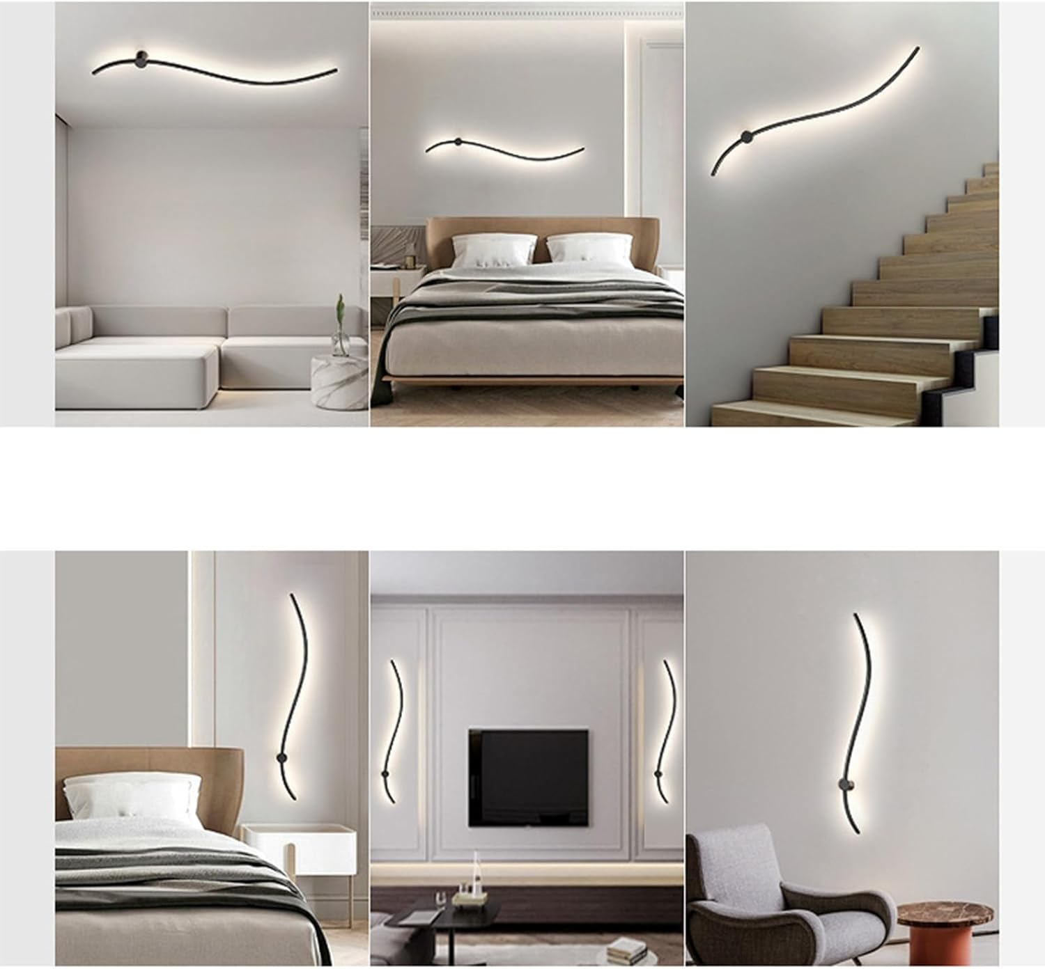 LED Wall Light Modern Indoor Black Wall Lamps Line Shape Art Light for Bedroom Kitchen Drawing Room Decorative Fashion and Minimalism 3000K/4000K/6000K Garage Lights (Neutral Light,100Cm) XXZ image number 5