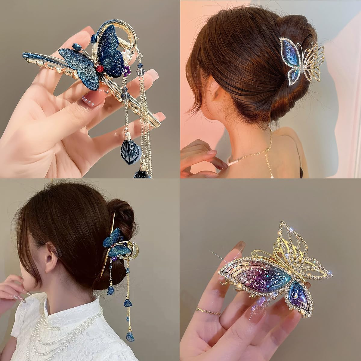 2 X Butterfly Hair Clips, Betterjonny Metal Claw Clips, Hair Claw Clip, Non-Slip Hair Clips, Rhinestone Large Hair Clips for Women, Girls, Ladies, Thin/Thick Hair image number 3