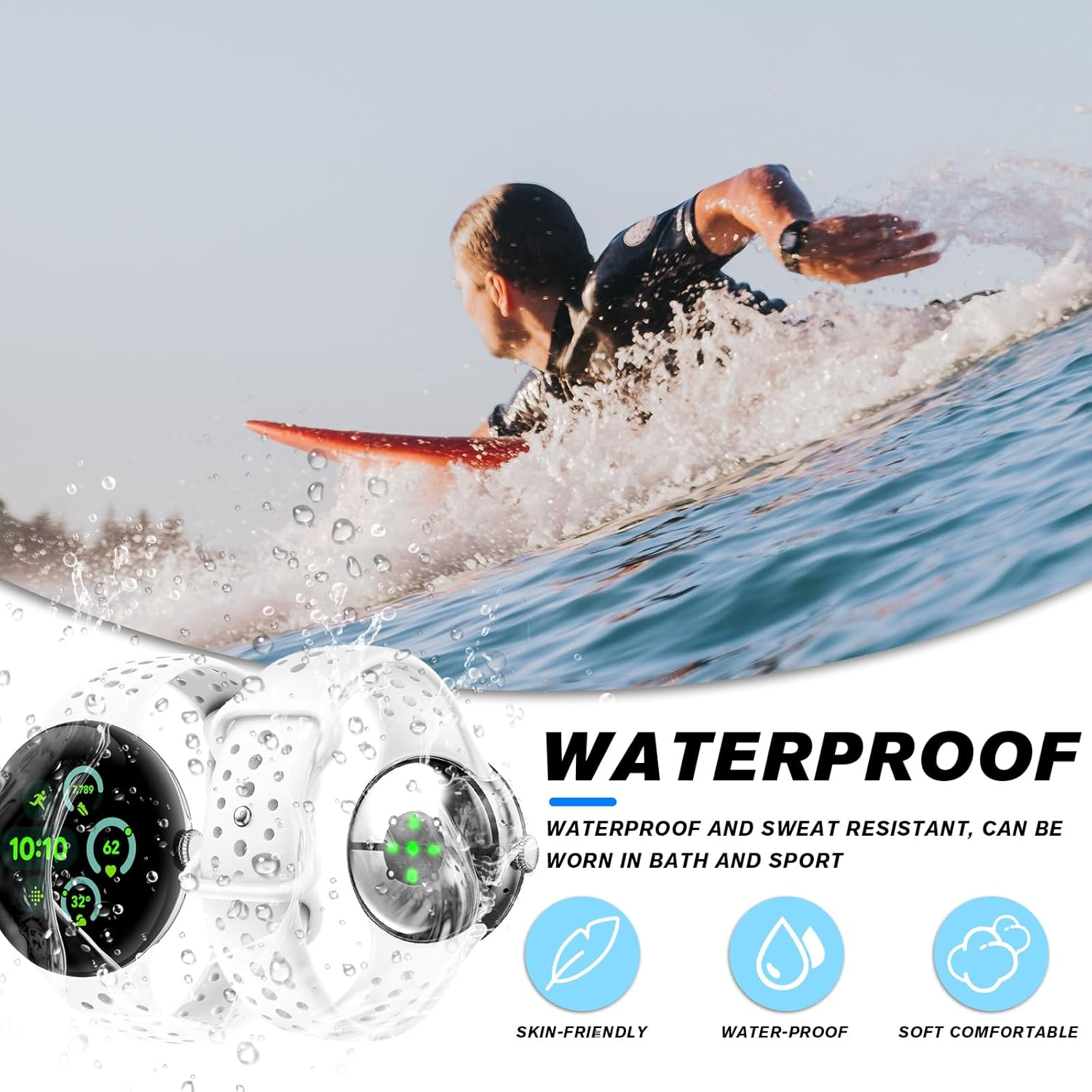 HAYONLIY Sport Bands Compatible for Google Pixel Watch 4/3/2/1 41Mm 45Mm, Breathable Wristband Replacement Soft Silicone Strap for Women Men