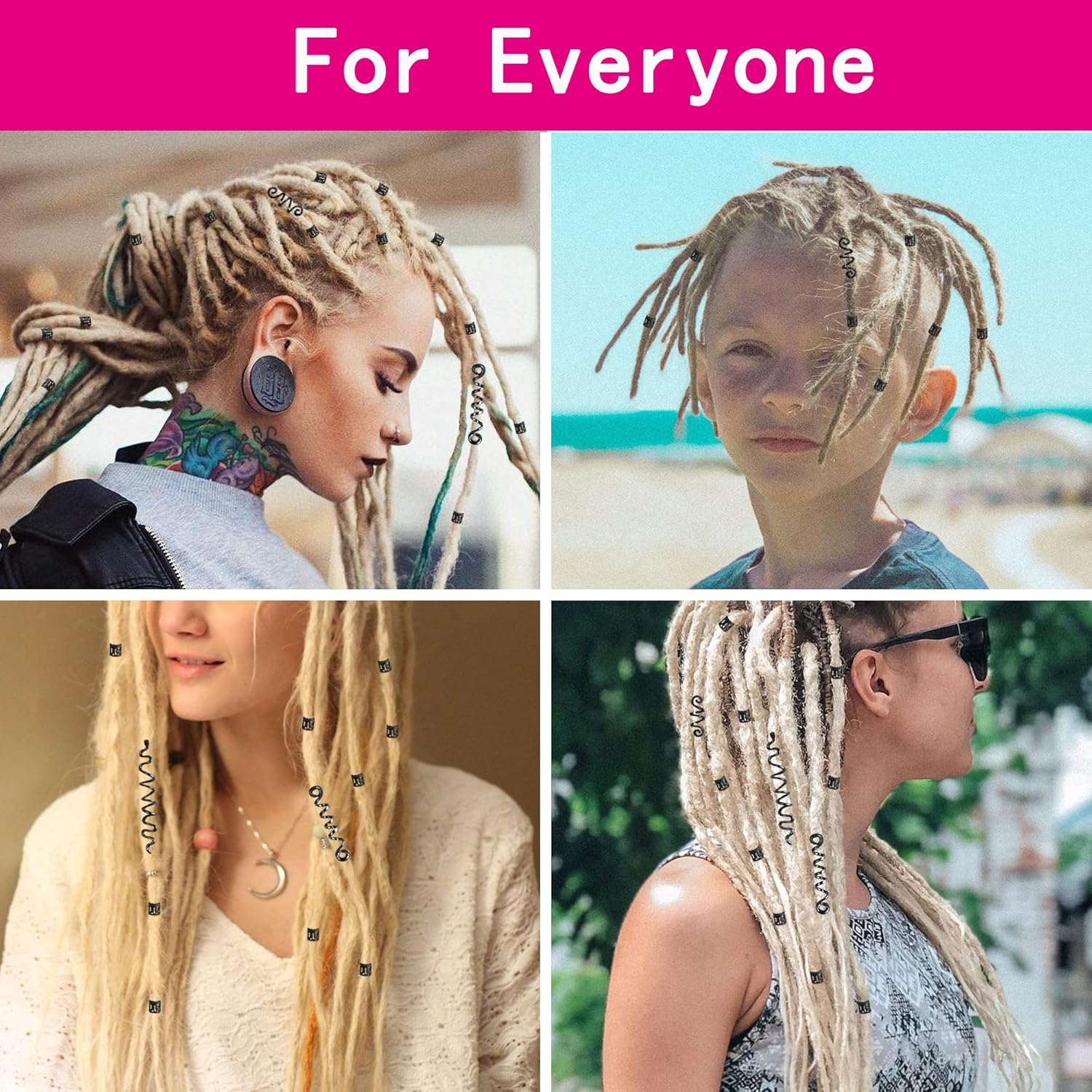 XCSJ 28 Pieces Dreadlock Jewellery Hair Spirals Clips Hair Braid Rings Adjustable Metal Cuffs Hair Dreadlocks Accessories Cuffs Hair Accessories Set Hair Spirals Dreadlocks for Men, Women (Black) - Silver image number 4