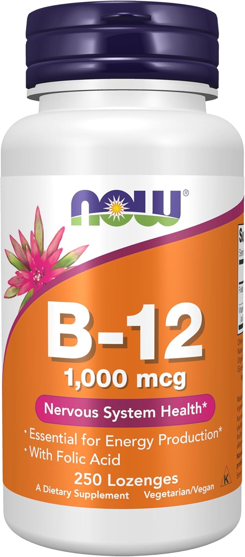 NOW Vitamin B-12 (1000 Mcg) with Folic Acid,250 Chewable Lozenges image number 1