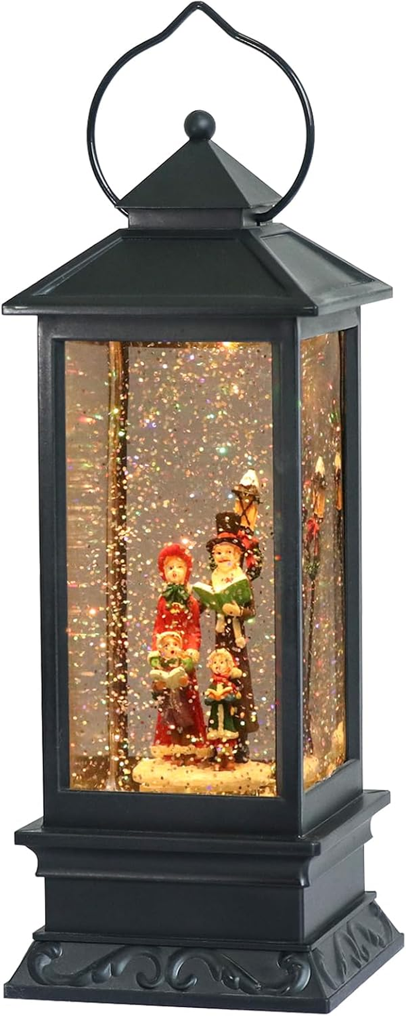 Eldnacele Christmas Musical Snow Globe Lantern Plug in & Battery Operated Glitter Lamp Navitity Scene Lighted Lantern with 6 Hour for Christmas Decoration 12 Inches (Carolers)