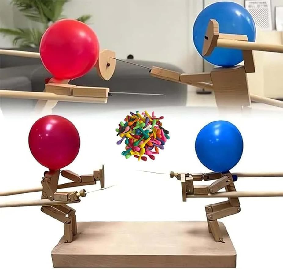 JIGCEN Hand Puppets Wooden Fencing Puppets Balloon Man Battle, Suitable for Family Party, Friends Gathering Game image number 4