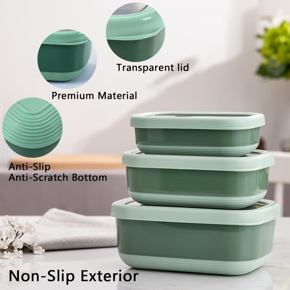 Lille Home Premium Stainless Steel Food Containers/Bento Lunch Box with Anti-Slip Exterior, Set of 3, 470ML, 900ML,1.4L, Leakproof, BPA Free, Portion Control image number 3