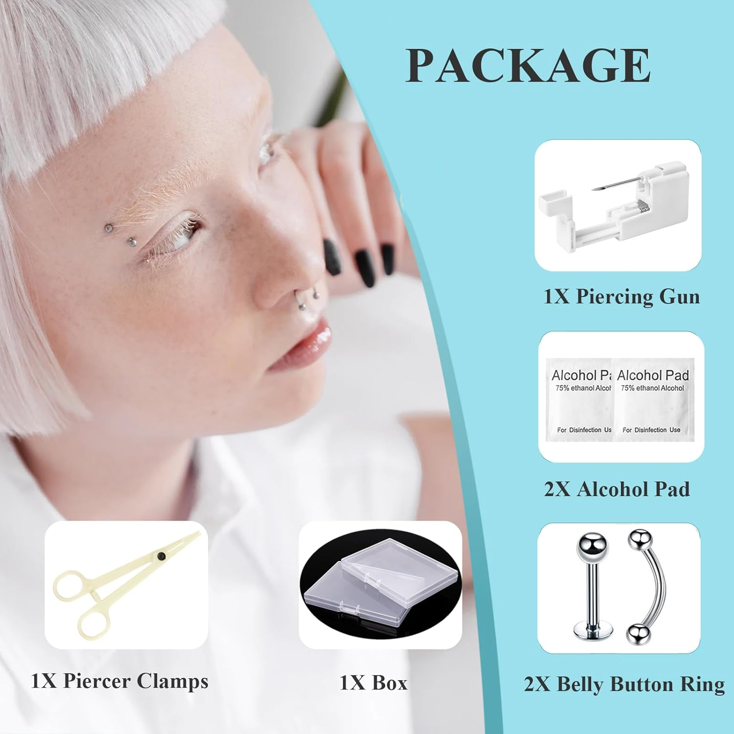 6PCS Body Piercing Gun Kit for Belly Button,Nose,Septum,Nipple,Tongue,Eyebrow,Lip,Professional Piercing Gun Kits at Home,Piercing Clamps,Body Piercing Needle Tools Stainless Steel for Women Men image number 1