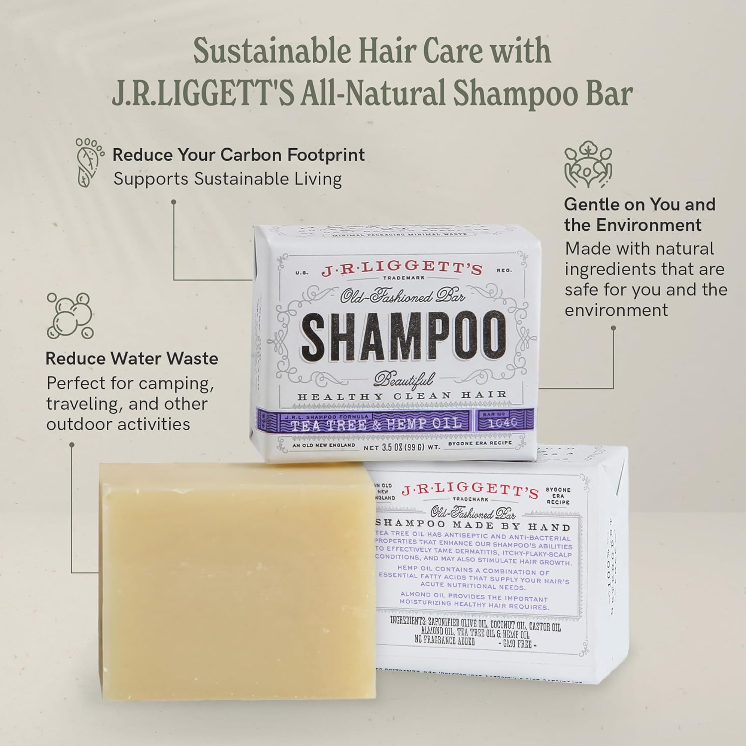 J&middot;R&middot;LIGGETT'S All-Natural Shampoo Bar, Herbal Formula - Supports Strong and Healthy Hair - Nourish Follicles with Antioxidants and Vitamins - Detergent and Sulfate-Free, Set of 3, 3.5 Ounce Bar image number 4