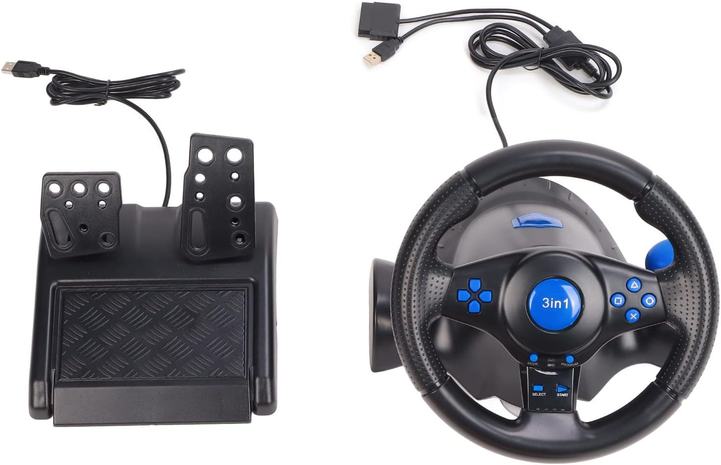 Racing Steering Wheel, 2Axis Computer Game Steering Wheel USB Vibration Power Supply for PS3 image number 3