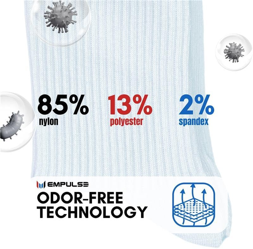 EMPULSE SPORTS Cool-Tech Compression Socks - Breathable, Moisture-Wicking for Soccer, Football, Hockey, Tennis - Adult Sizes 7-12 - Pure White image number 5