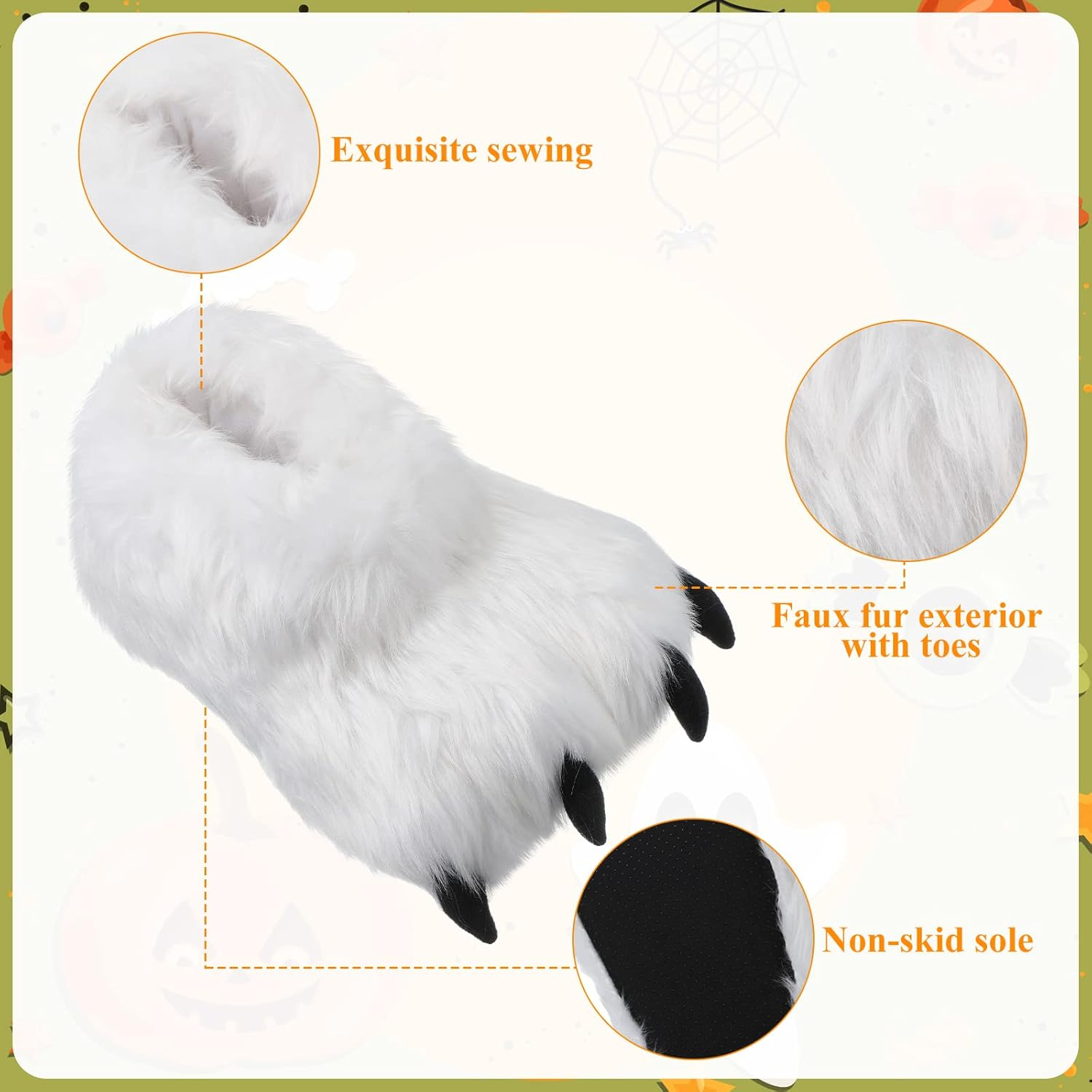 Winter Animal Paw Shoes Funny Fluffy Bear Slippers Plush Bear Shape Paw Claw Non Slip Slippers Unisex Cute Costume House Shoes for Christmas Birthday Party Cosplay, Women 6.5-8.5, Men 6-7, Black and White image number 3