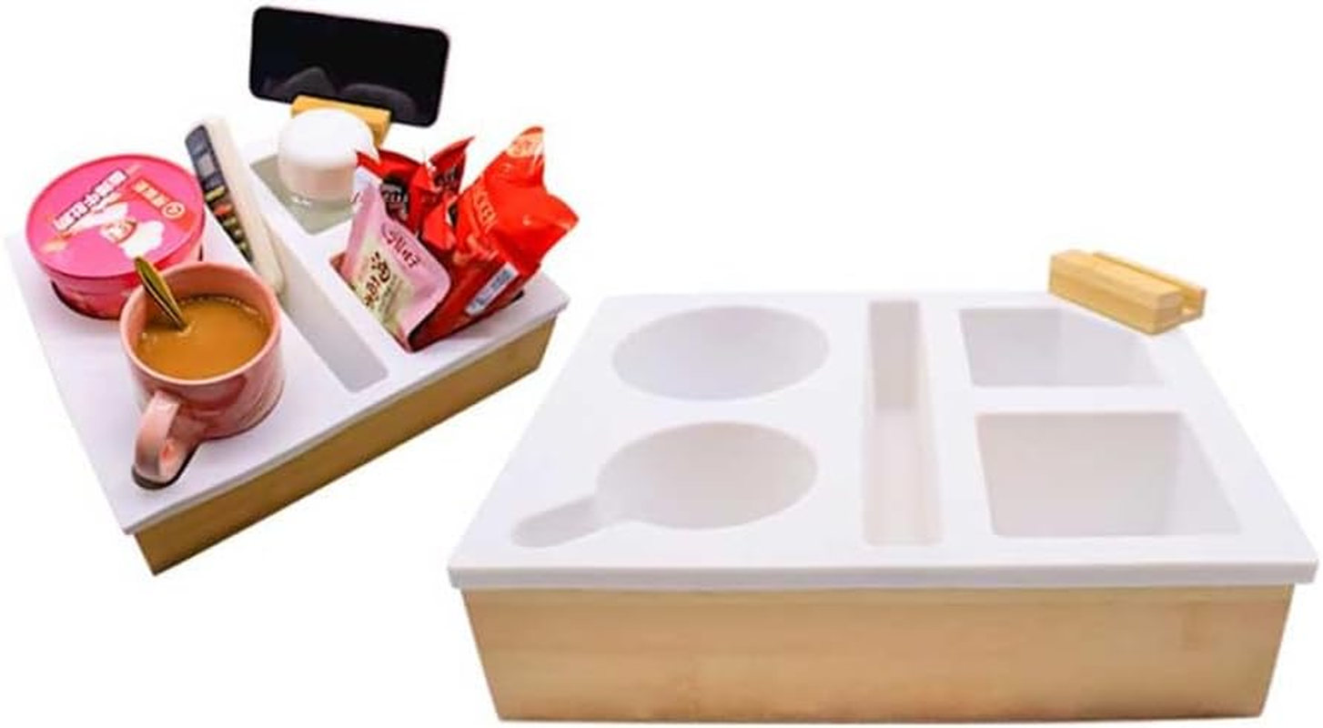 Couch Cup Holder Tray,Bamboo Couch Cup Holder with Soft Silicone, Sofa Storage Tray with Removable Phone Stand,Waterproof Anti-Spill Sofa Cup Holder,Sofa Cup Holder Suitable for Snacks, Drinks. image number 3