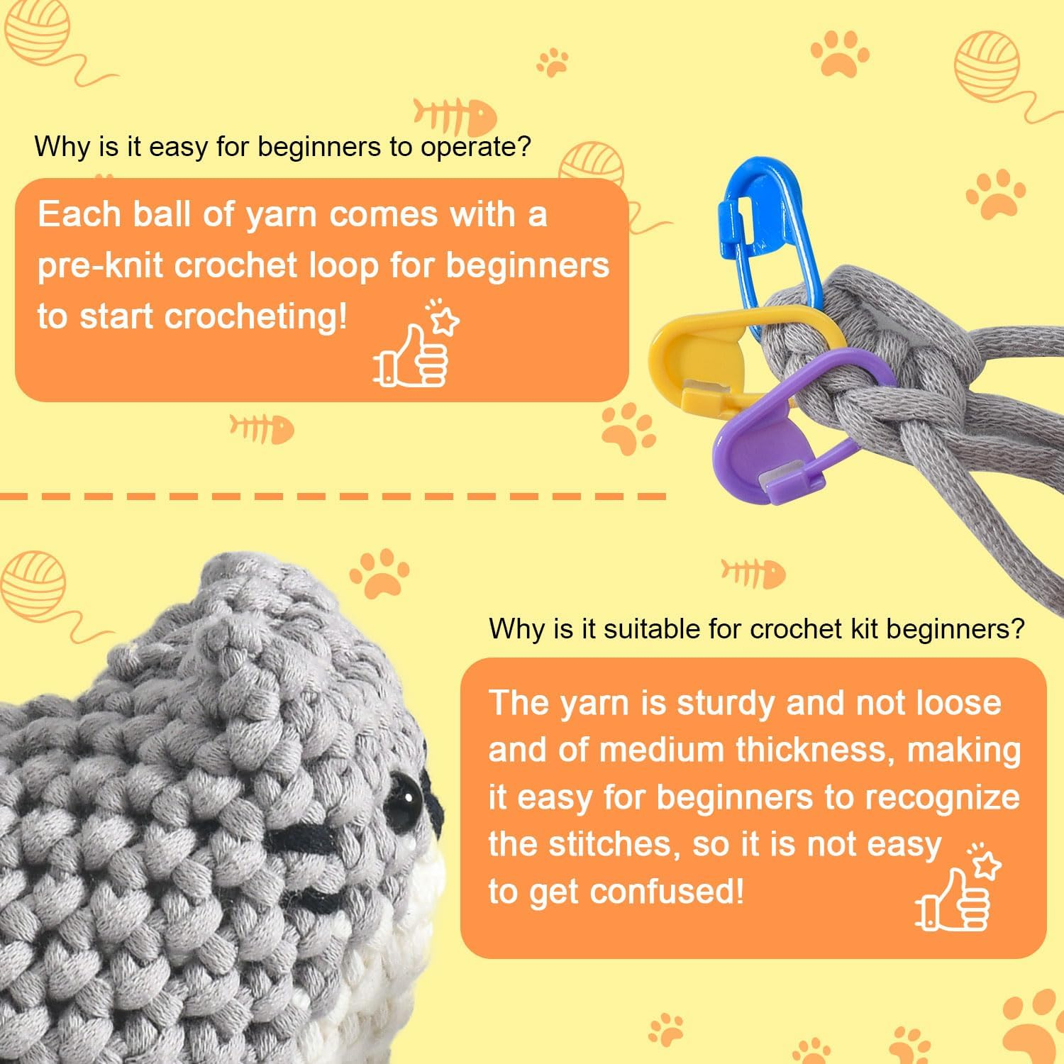 Crochet Kit for Beginners, Crochet Cat DIY Beginner Crochet Kit for Adults, Amigurumi Crochet Animals Craft Kits for Adults Crochet Kits, Easy Knitting Kit Arts & Crafts