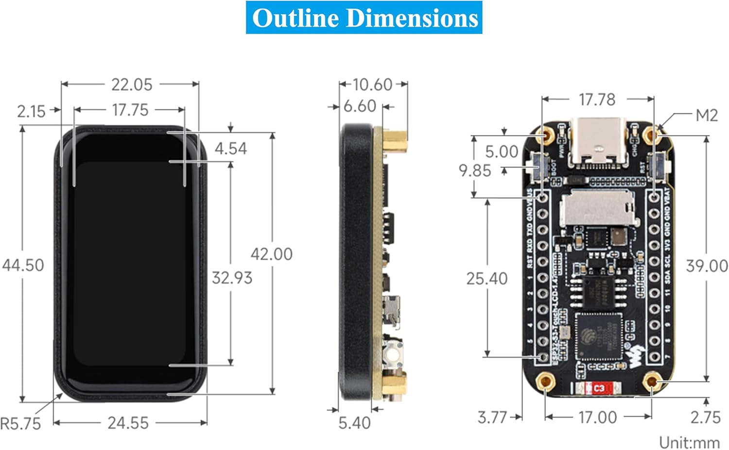 ESP32-S3 1.47Inch Touch Display Development Board, 172X320 Resolution IPS LCD, 262K Display Color, Supports 2.4Ghz W-F-I/Ble 5, 240Mhz LX7 Dual-Core Processor, Type-C, with Pre-Soldered Header image number 2