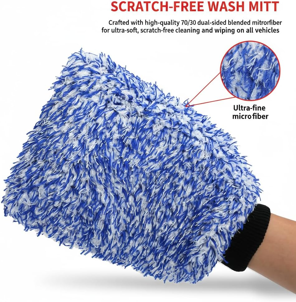 Car Wash Mitt 2 Pack, Premium Microfiber Car Wash Gloves, Scratch Free Wash Mitt for Cars, Super Absorbent, Machine Washable-Ruibex