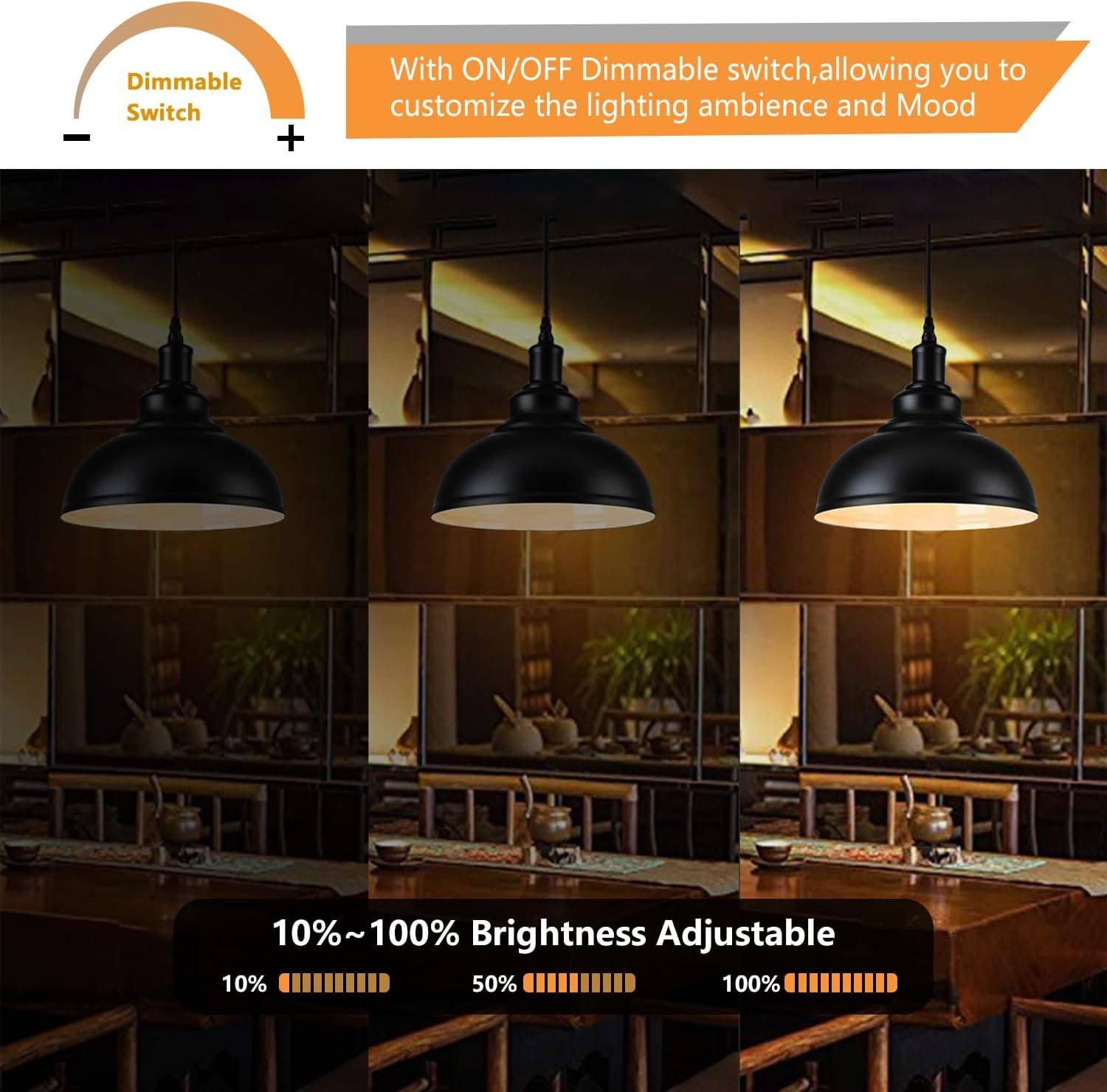 Vintage Pendant Light with Plug, E27 Fitting Ceiling Light with 4.5M Cable and Dimming Switch Dimmable Black Metal Pendant Light for Outdoor & Indoor Garden Balcony Patio Max.60W image number 6