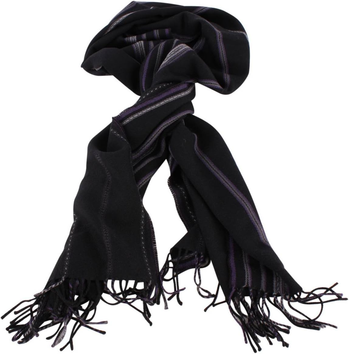 Bassin and Brown Mens Stanley Striped Wool Scarf - Black/Grey/Purple image number 2