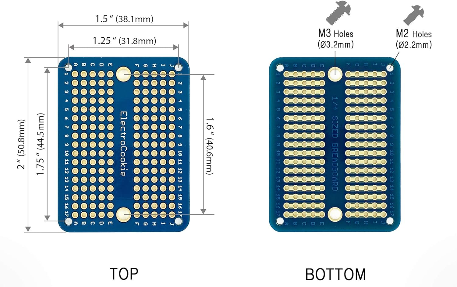 Electrocookie Mini PCB Prototype Board Solderable Breadboard for DIY Electronics, Compatible for Mini Arduino Soldering Projects, Gold-Plated (6 Pack, Multicolor) image number 2