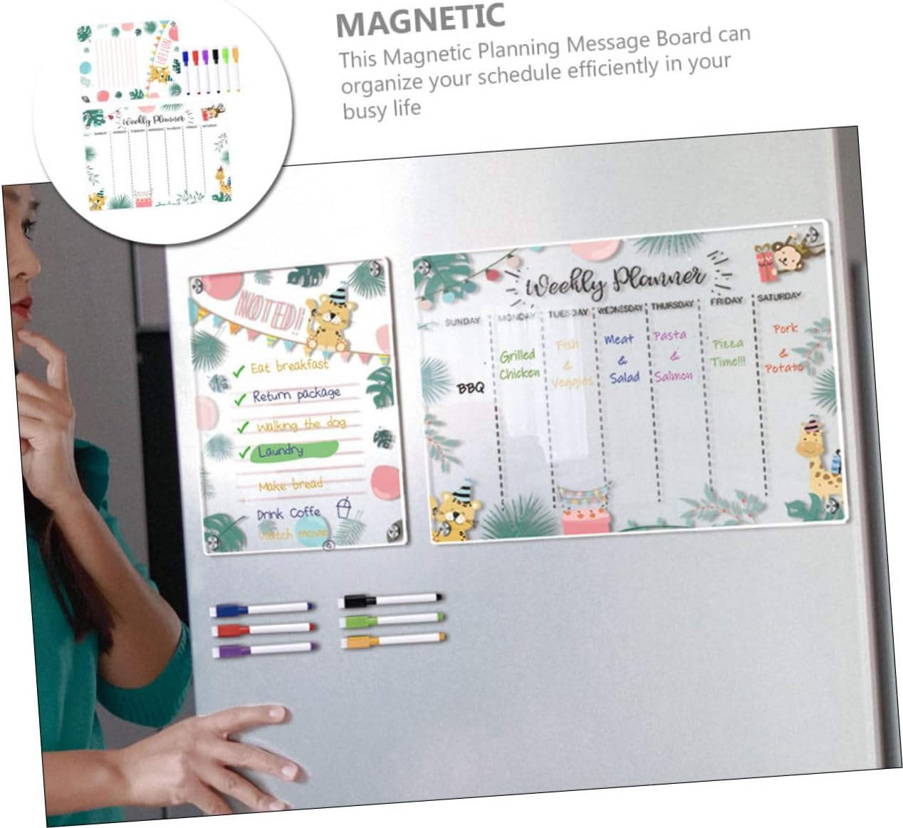 TEHAUX Magnetic Planning Message Board Whiteboard Calendar Acrylic Magnetic Dry Erase Fridge Planner Board image number 2