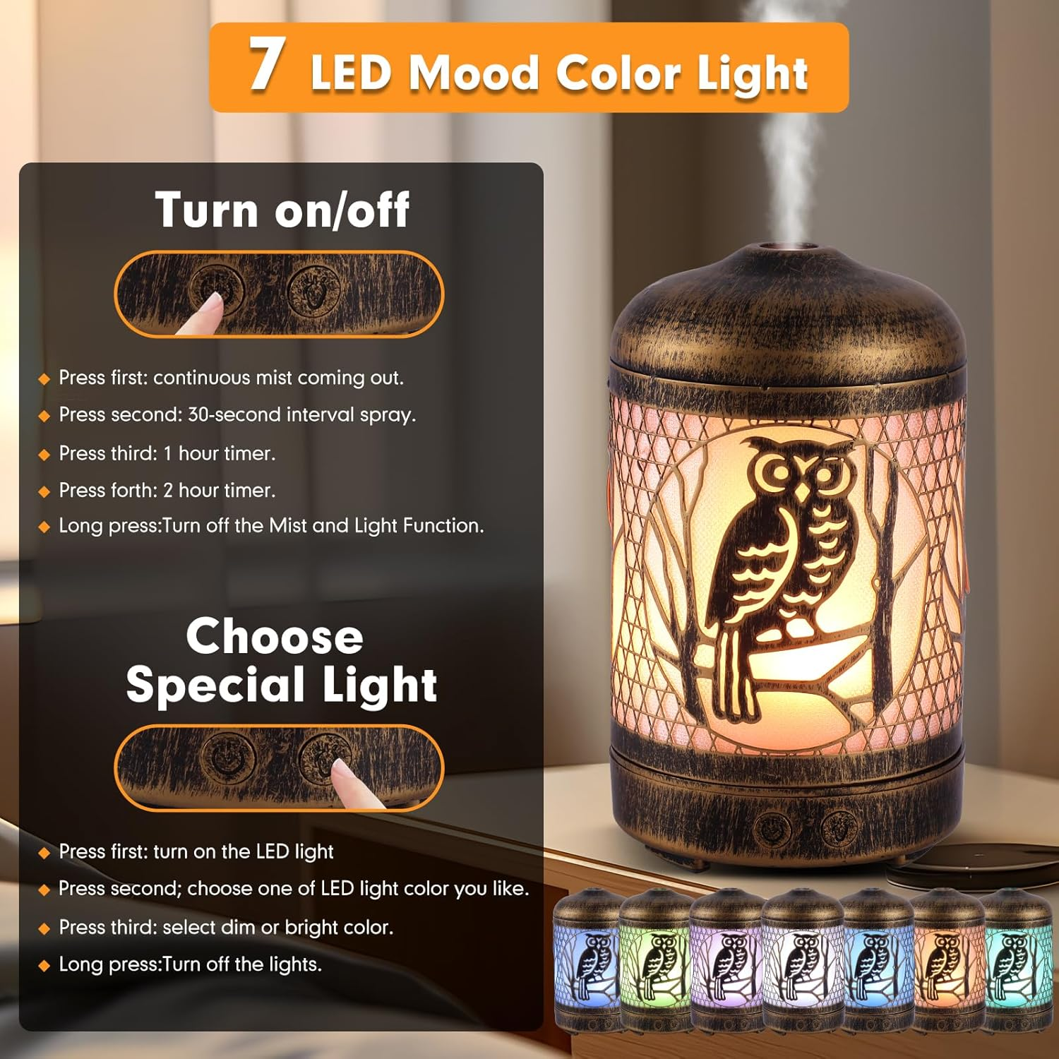 Owl Essential Oil Diffuser,Aromatherapy Diffuser Air Led Diffuser Infuser Aroma Diffuser Small Light Mini Diffuser Oil Machine Essential Oils for Diffusers for Home Large Room Office image number 3