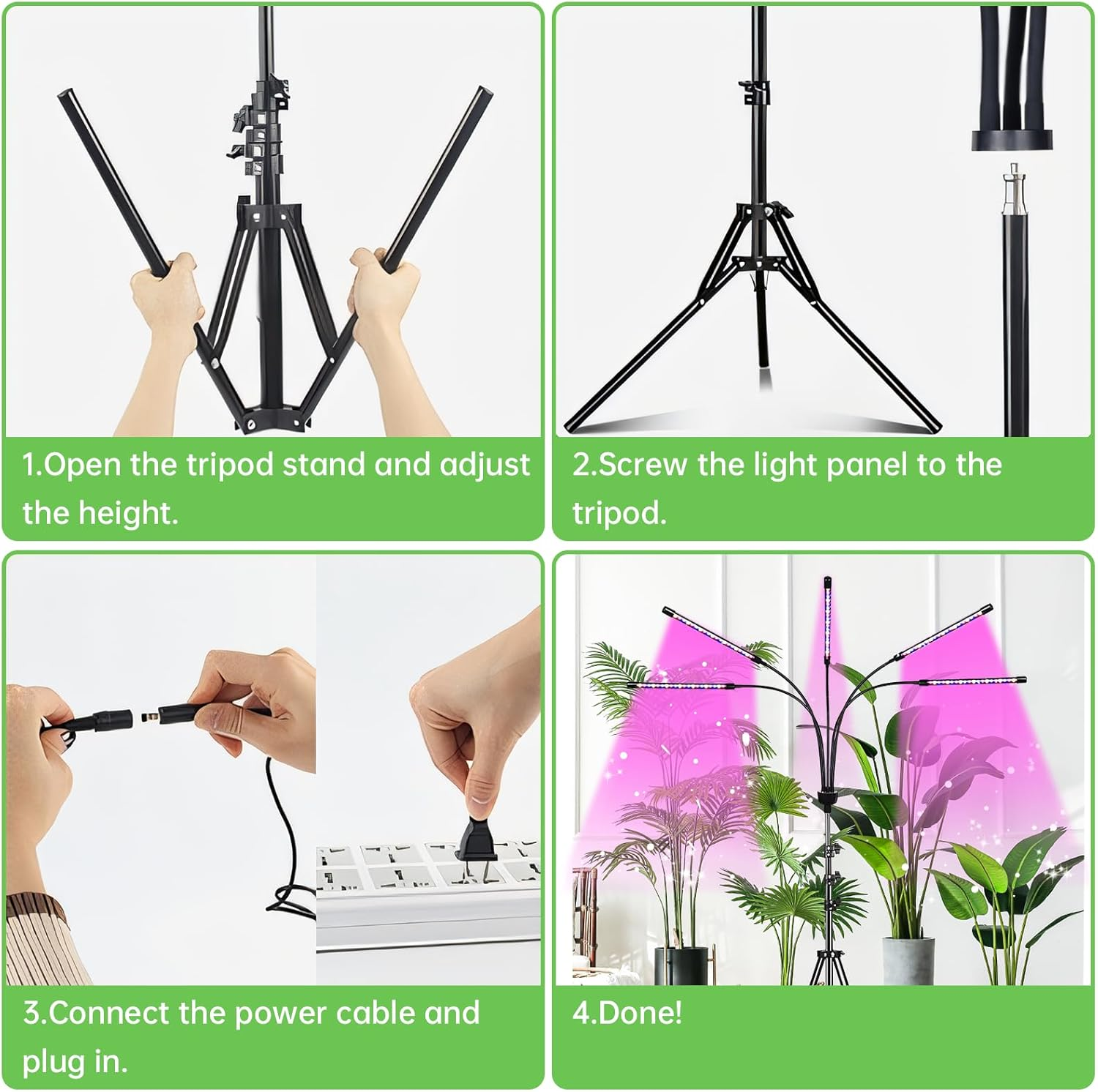 F1TP Grow Lights for Indoor Plants 9 Dimmable Levels 80 LED Lamps Plant Lights (With Auto On/Off 4/8/12H 3 Adjustable Timers, Tripod Stand, Remote Controls, 2 Shovels, 1 Claw, 1 Adapter)