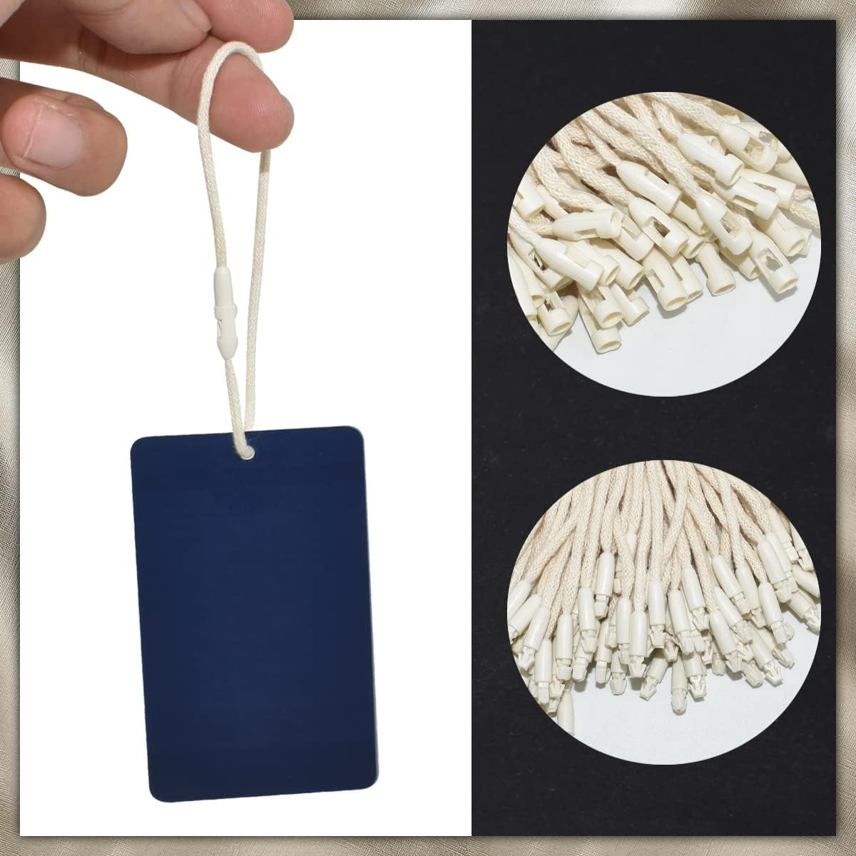 300Pcs 7.6Inch Cotton Gift Clothing Price Tag String Hang Tag String Hanging Rope Snap Lock Pin Loop Fastener Hook Ties Fast to Attach for Clothes Tags Shoes Snap Lock Luggage Label image number 3