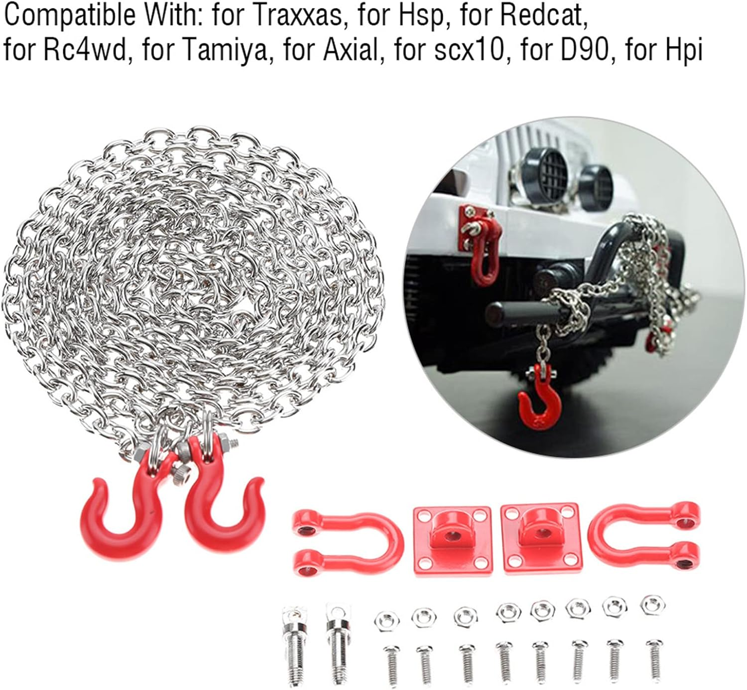 Tow Hook Trailer Chain for 1:10 RC Car Crawler, U Shaped RC Car Tow Hook for RC Climbing Crawler Car, RC Trailer Chain Hook Tow Rope for Traxxas, Hsp, Redcat, Tamiya, Axial, Scx10 image number 4