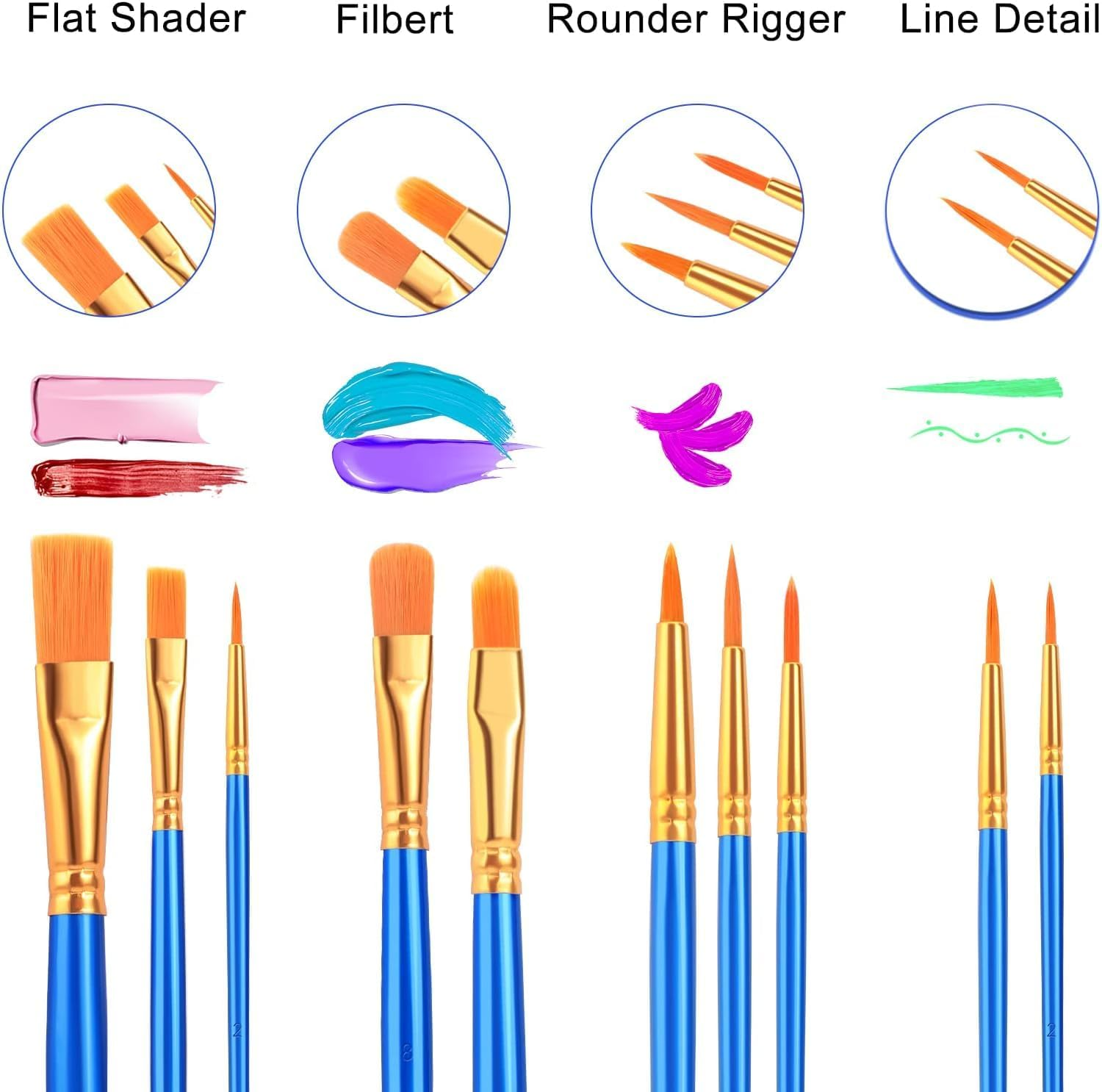 Fyvadio Acrylic Paint Brushes Set,2 Packs /20 Pcs Nylon Paintbrushes Head, Suitable for Acrylic Oil Watercolor Rock Body Face Nail Art Perfect Suit of Art Painting, Best Gifts for Kids Adult Drawing image number 2