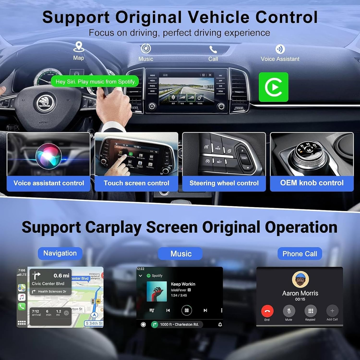 2 in 1 Android Auto Wireless Adapter, [Convert Wired to Wireless] Wireless Apple Carplay Adapter Wireless Android Auto Car Adapter, Plug&Play Carplay Box Carplay Dongle Mini Wireless Car Play Adapter image number 6
