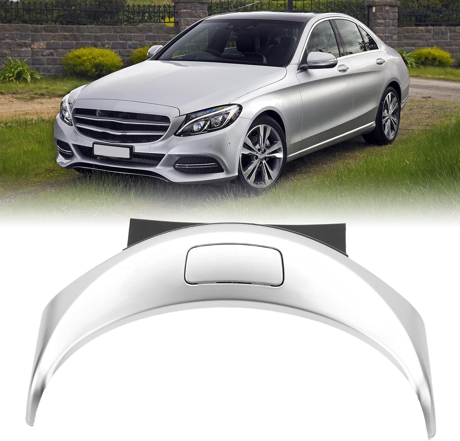 Center Console Armrest Storage Box Release Button Switch Cover, 2056803407 2056803307 Car Interior Protective Cover Trim for Benz W205 C200 C250 C300 C400 W253 GLC260 GLC200 GLC300 (Silver) image number 6