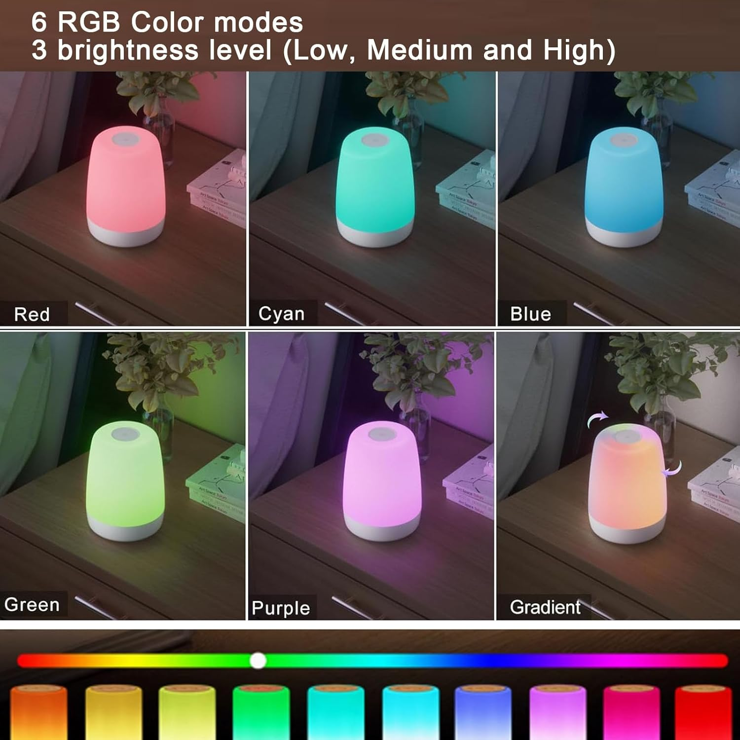 Nursery Night Light, Touch Bedside Lamp Rechargeable, RGB Color Changing Dimmable Table Lamp, Touch Lamp for Bedrooms Living Room Portable Table Bedside Lamps