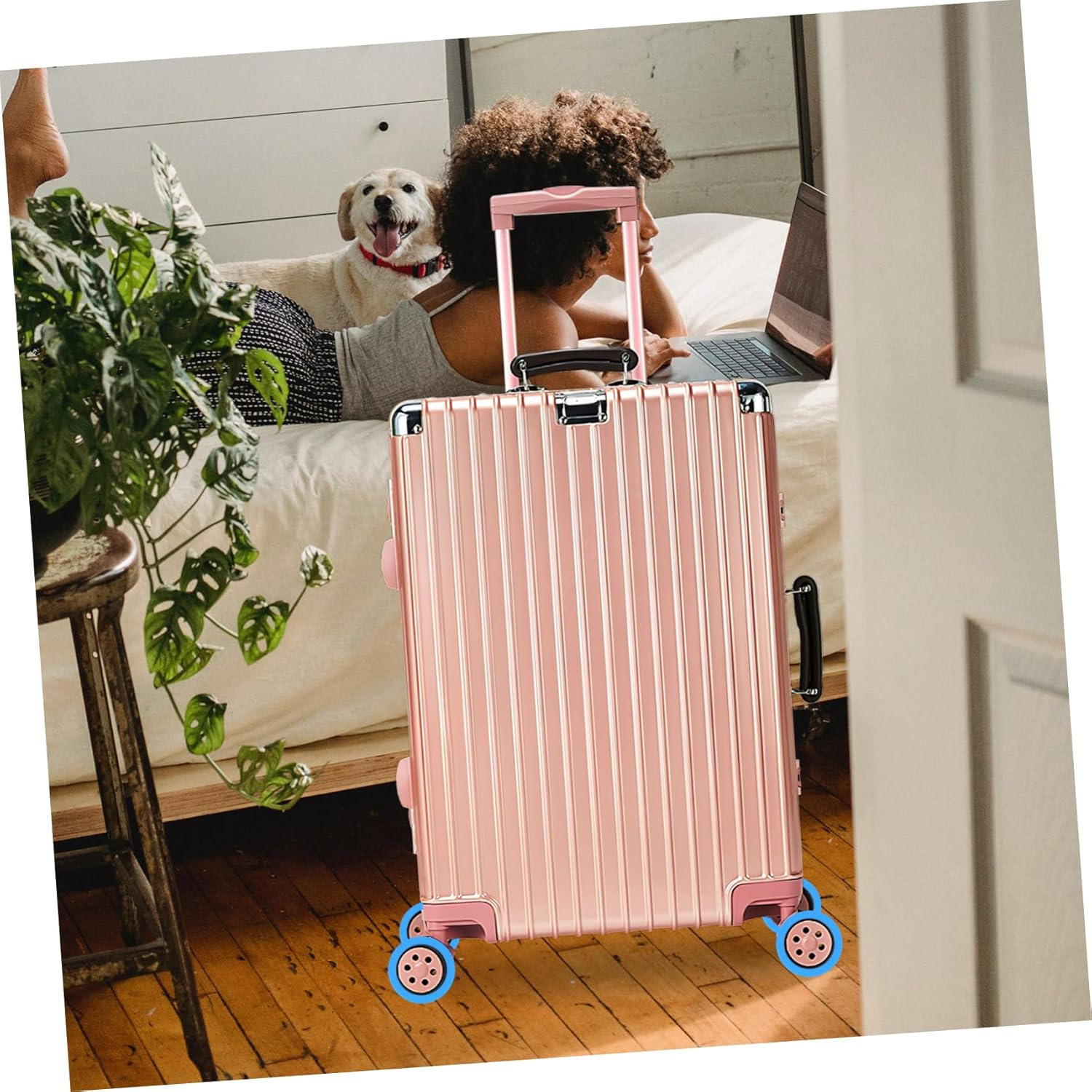 Anneome 8Pcs Rubber Luggage Wheel Covers Noise Reduction Suitcase Wheel Protectors for Travel Suitcases, Lake Blue Luggage Caster Covers Suitable for Hardwood Floors image number 3