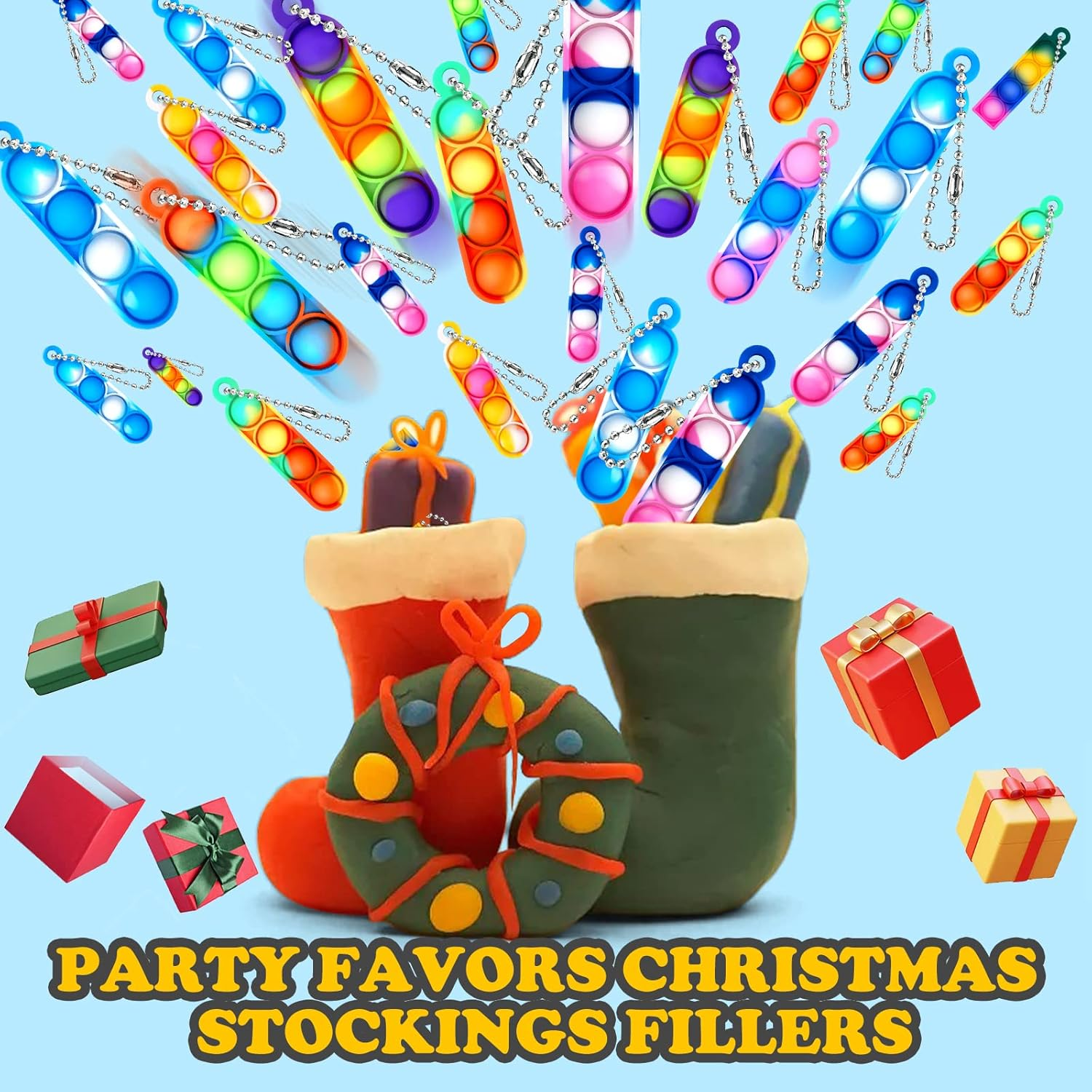 16Pcs Pop Keyring It Fidget Toys Pack Party Bag Fillers for Kids, Poppet Keyring Christmas Eve Box Stocking Fillers Game Prizes Kids Valentines Day Birthday Party Favour Gifts Sensory for Girls Boys image number 2