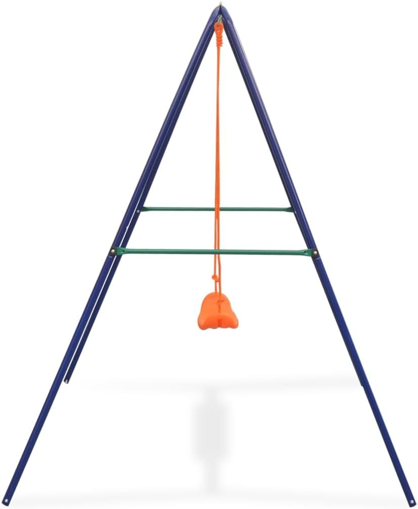 Vidaxl Outdoor Single Swing Set - Sturdy Steel Frame and Plastic Seat - Blue, Green, and Orange - Recommended for Kids 3-10 Years image number 6