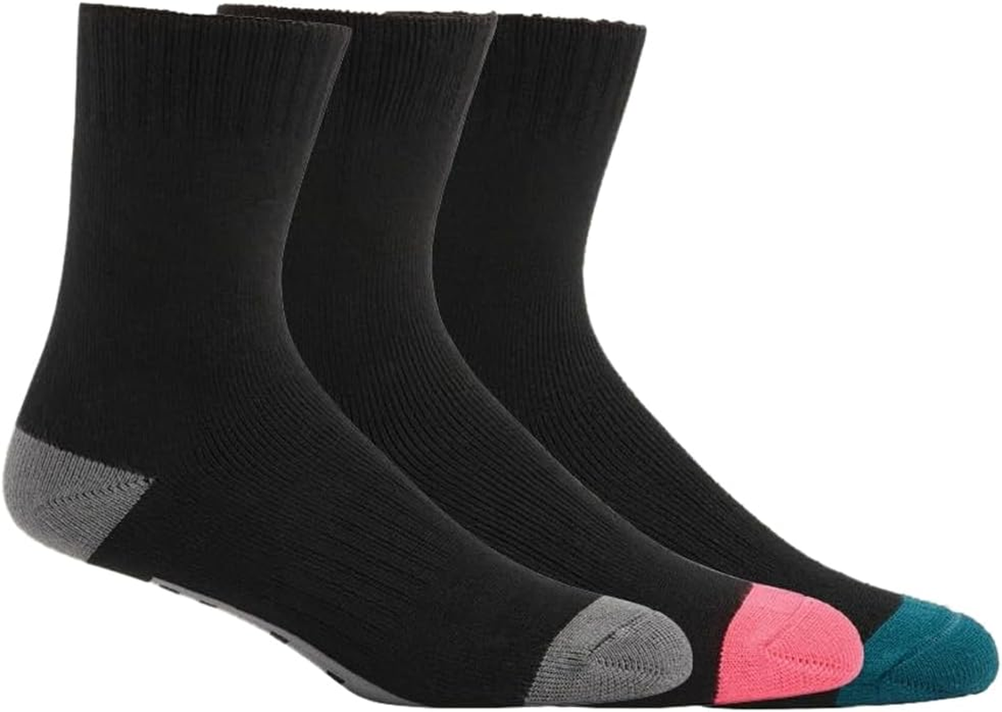 Hard Yakka Women'S Core Bamboo Rich Padded Crew Sock, Black/Grey/Pink/Aqua, Size 3-8 (Pack of 3)