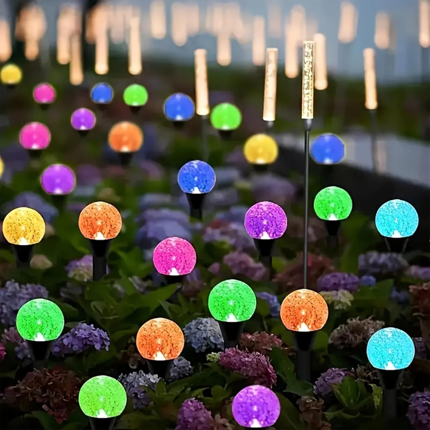 Solar Garden Lights Outdoor, 30LED 7.9Ft Bubble Beads Shaped Solar Lights Outdoor with 8 Lighting Modes, Fairy Light Waterproof Patio Light for Garden Yard Porch Wedding Party Decoration(Colorful) image number 7