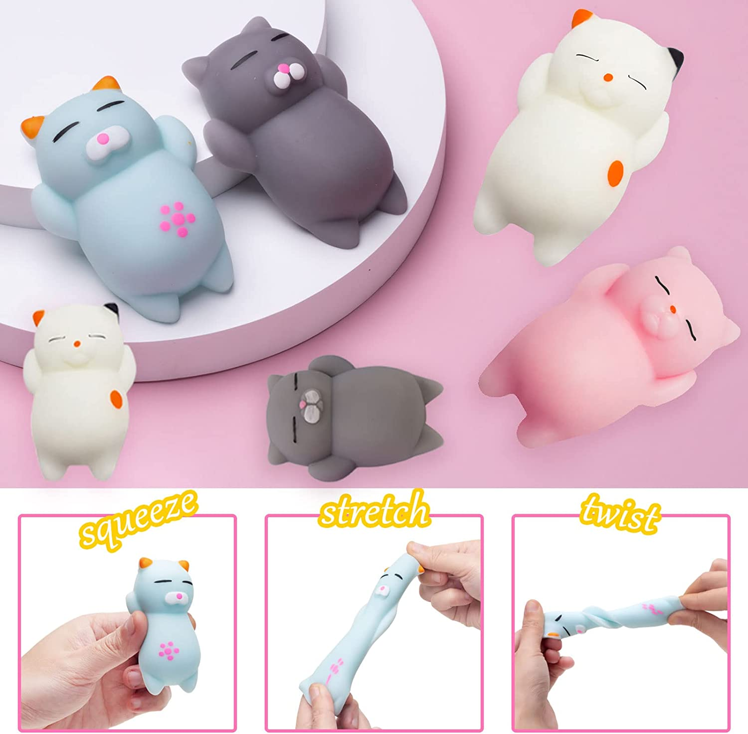 6Pcs Mochi Squishy Toys,Kawaii Squishies,Valentines Gift Birthday Party Favors for Kids Boys Girls Adults Mini Kawaii Loot Bag Fillers,Super Large Size for Maximum Fun image number 6