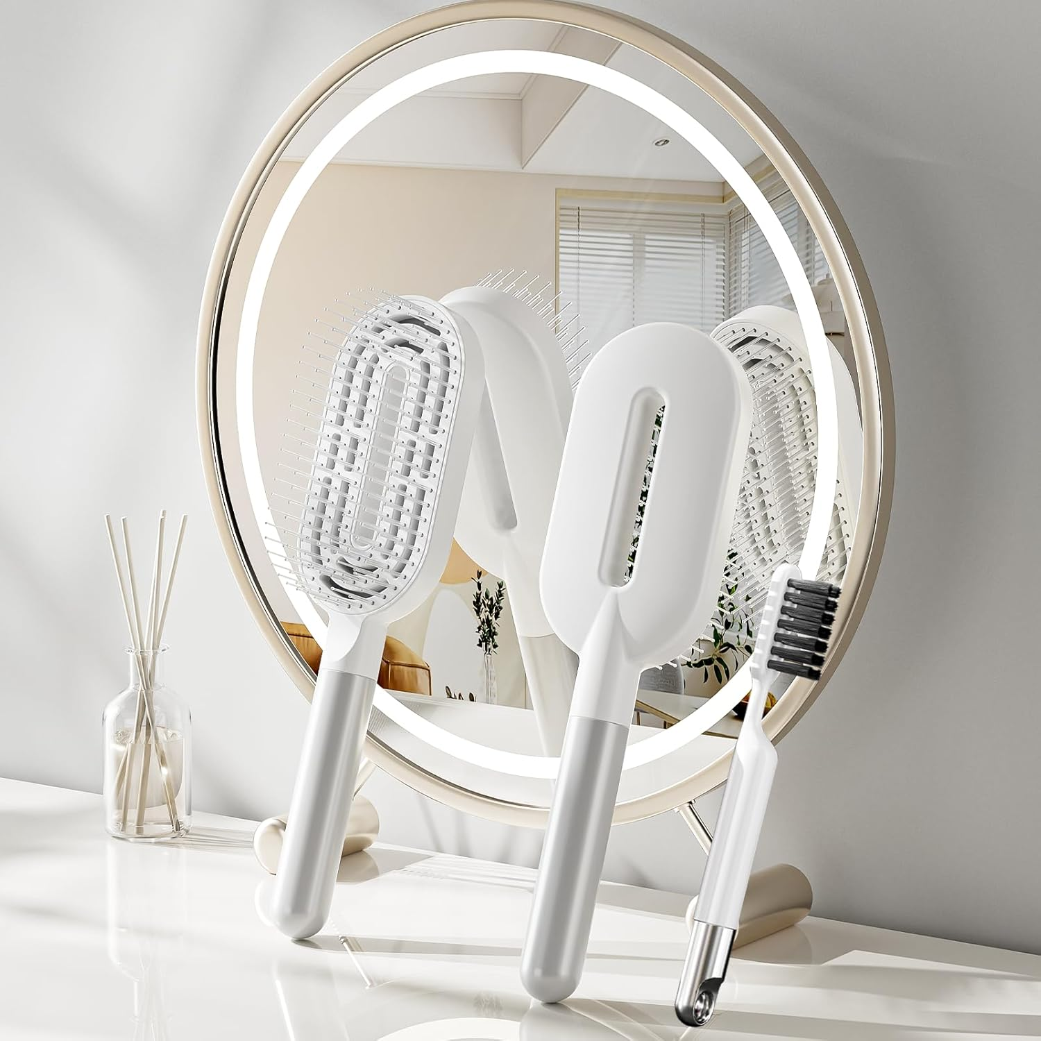 Whaleo Hair Brush without Pulling for Men and Women - Detangling Brush Also for Curls and Long Hair - Hair Brush Unique Professional Brush Long Hair with Hair Brush Cleaner, White image number 6