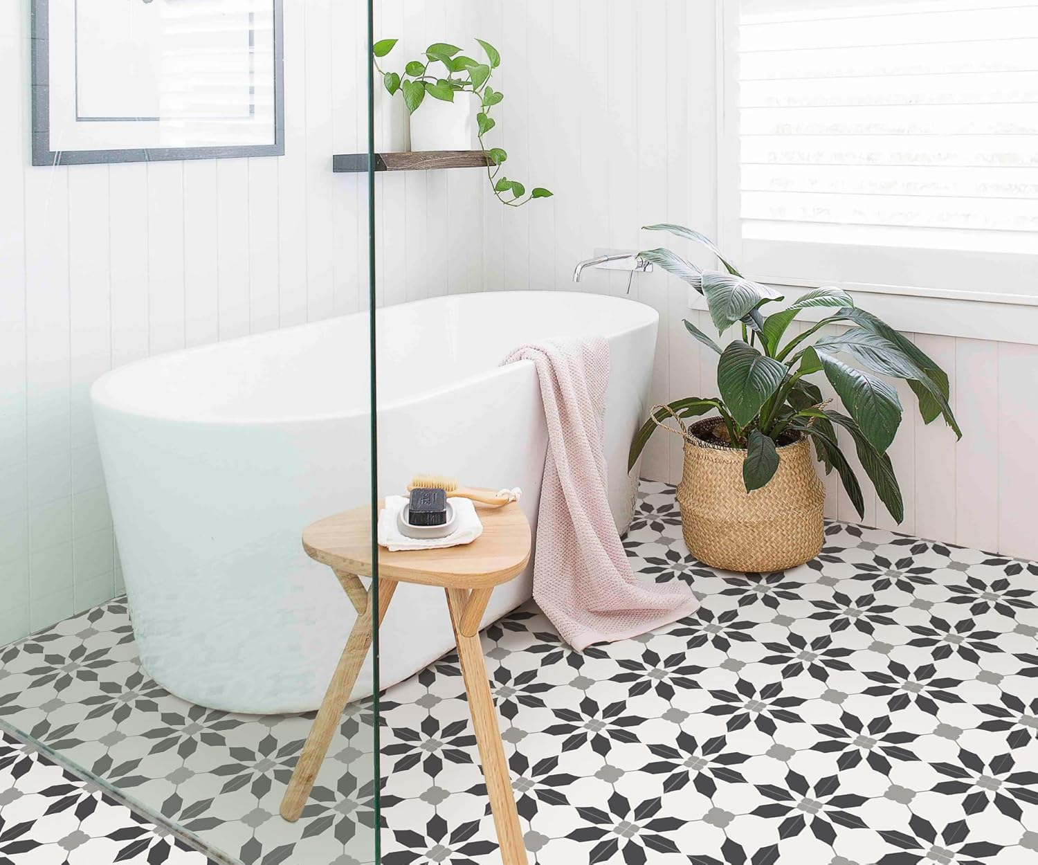 MORCART Peel and Stick Floor Tiles, Waterproof Removable Stick-On Floor Tiles, Self-Adhesive Vinyl Flooring for Bathroom, Kitchen, Entryway, Easy Home DIY (20X20Cm, 10 Sheets, Charcoal)