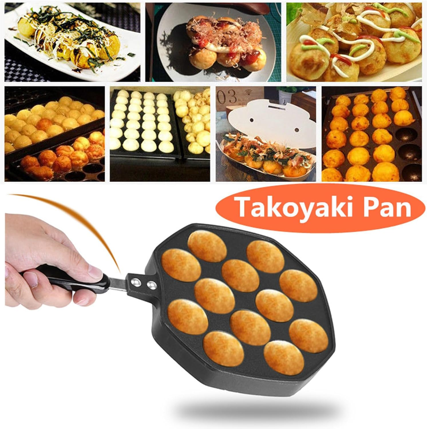 Omabeta 1PCS 12 Cavities Takoyaki Grill Pan, 4 &times; 4Cm per Hole, Non Stick Aluminum Japanese Takoyaki Pan,Cooking Plate Grill Plate for Takoyaki Octopus