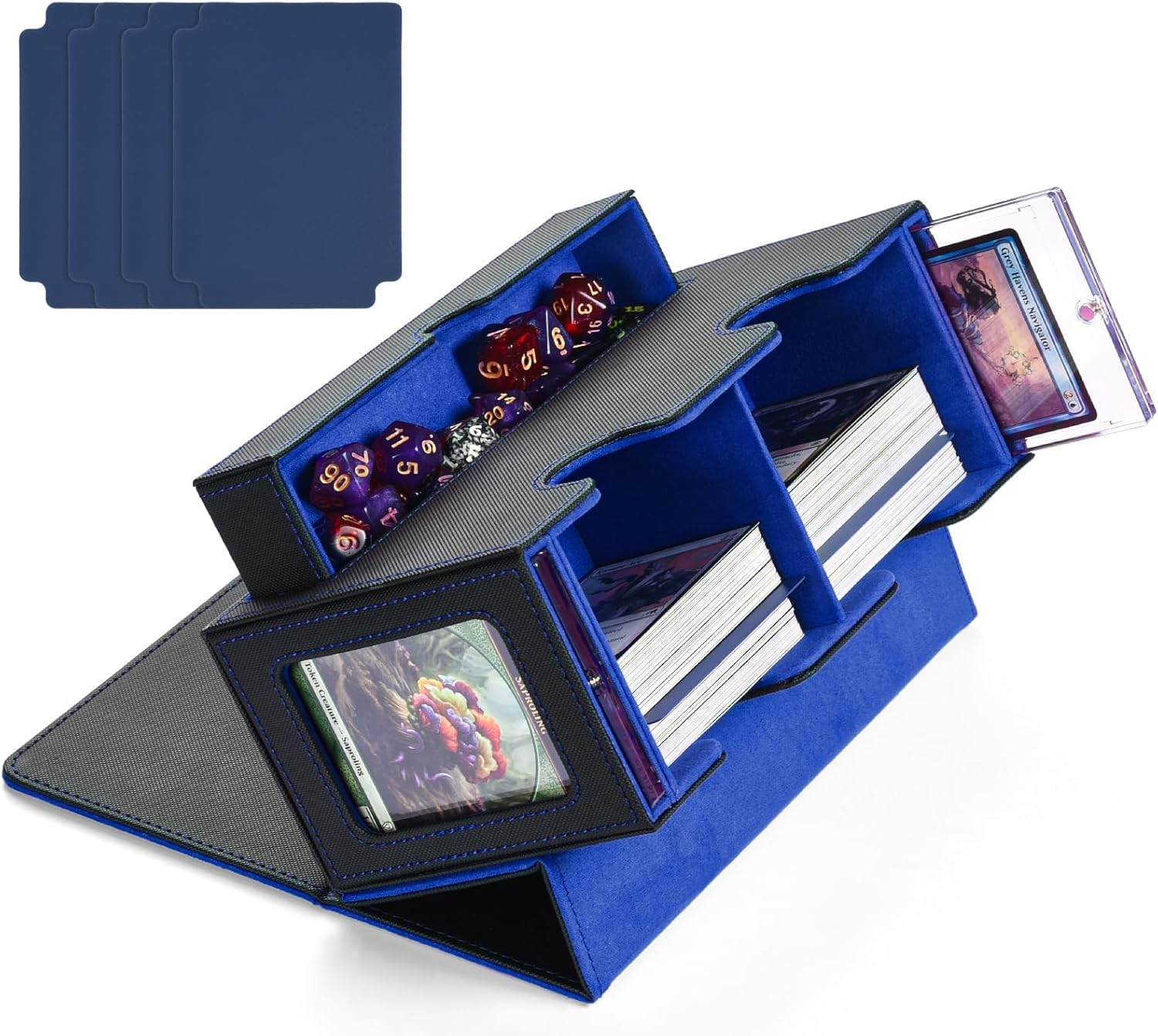 MTG Deck Box with 2 Commander Displays & Dice Tray, Fits 320+ Single Sleeved Cards, Trading Card Storage with 4 Dividers & 35Pt Card Brick for Magic, TCG, and Collectible Cards (Red)