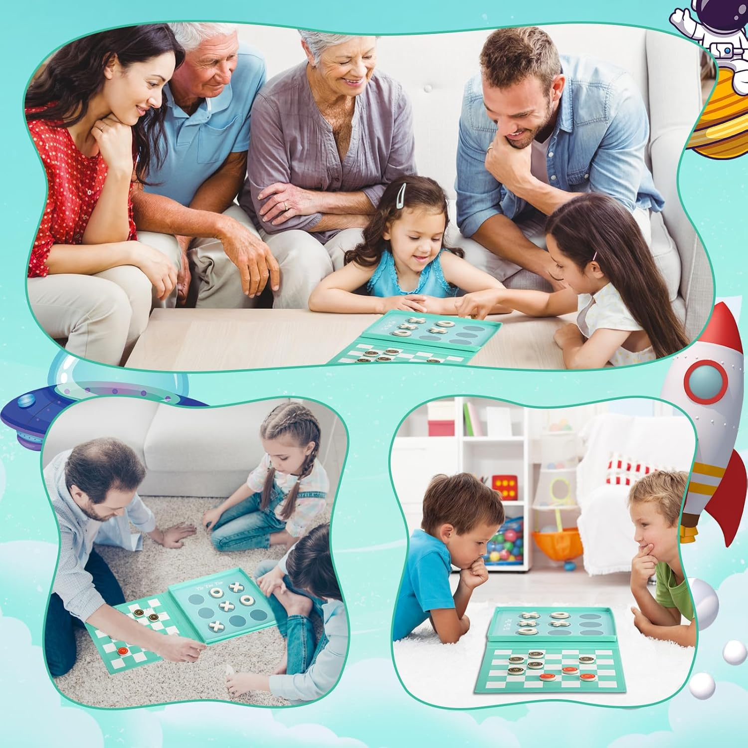 Checkers Board Game for Kids 4-12, 2 in 1 Magnetic Checkers and Tic-Tac-Toe Sets Travel Toys Travel Games, Ideal Gifts for Young Kids 4 5 6 7 8 9