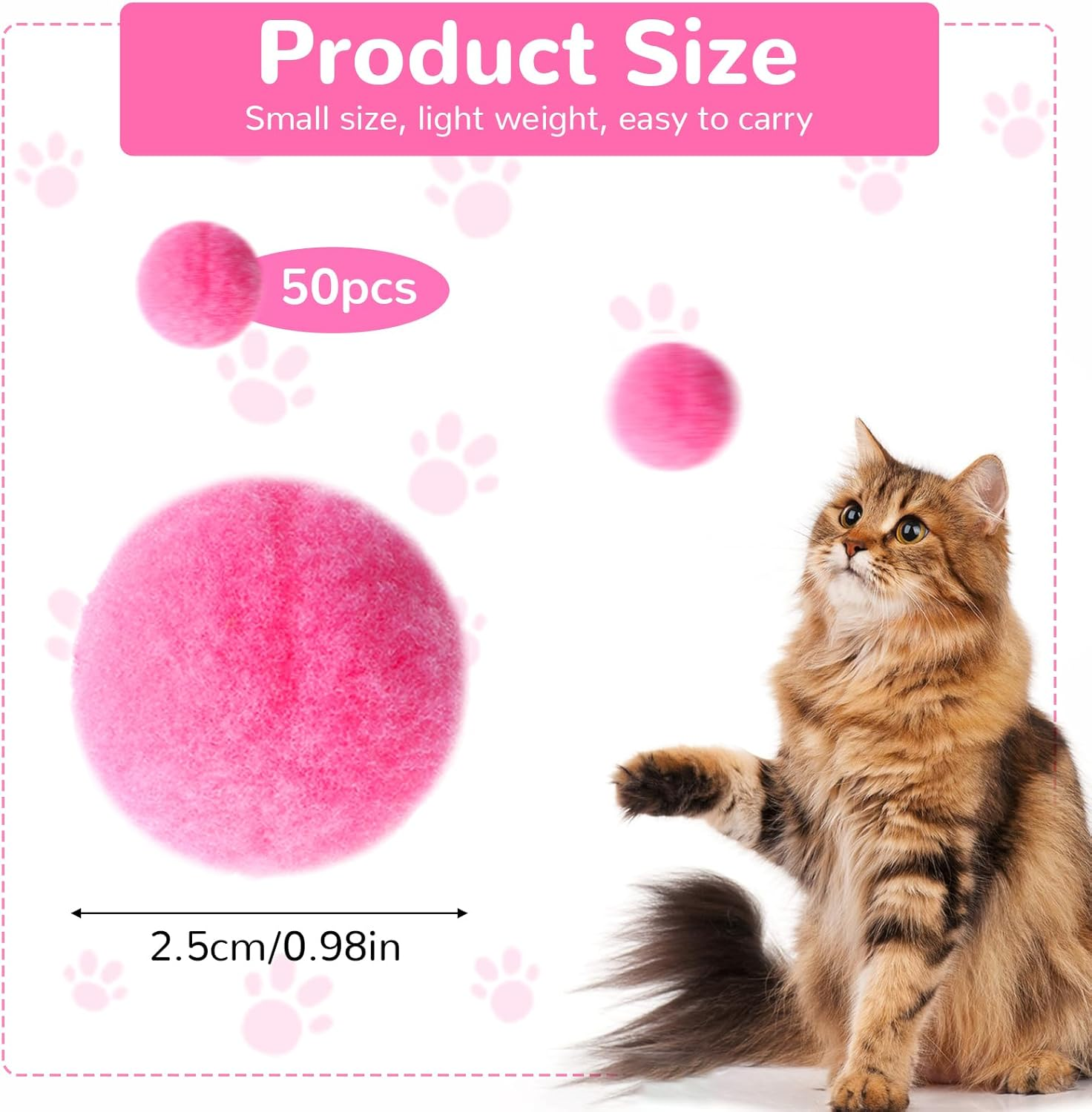 Pack of 50 Felt Balls for Cats 2.5 Cm Pompoms Balls Cat Toy Colourful Pom Poms Soft Plush Cat Balls Indoor Cat Interactive Pom Poms DIY Creative Craft Small Pom Poms (Multi-Colour) image number 3