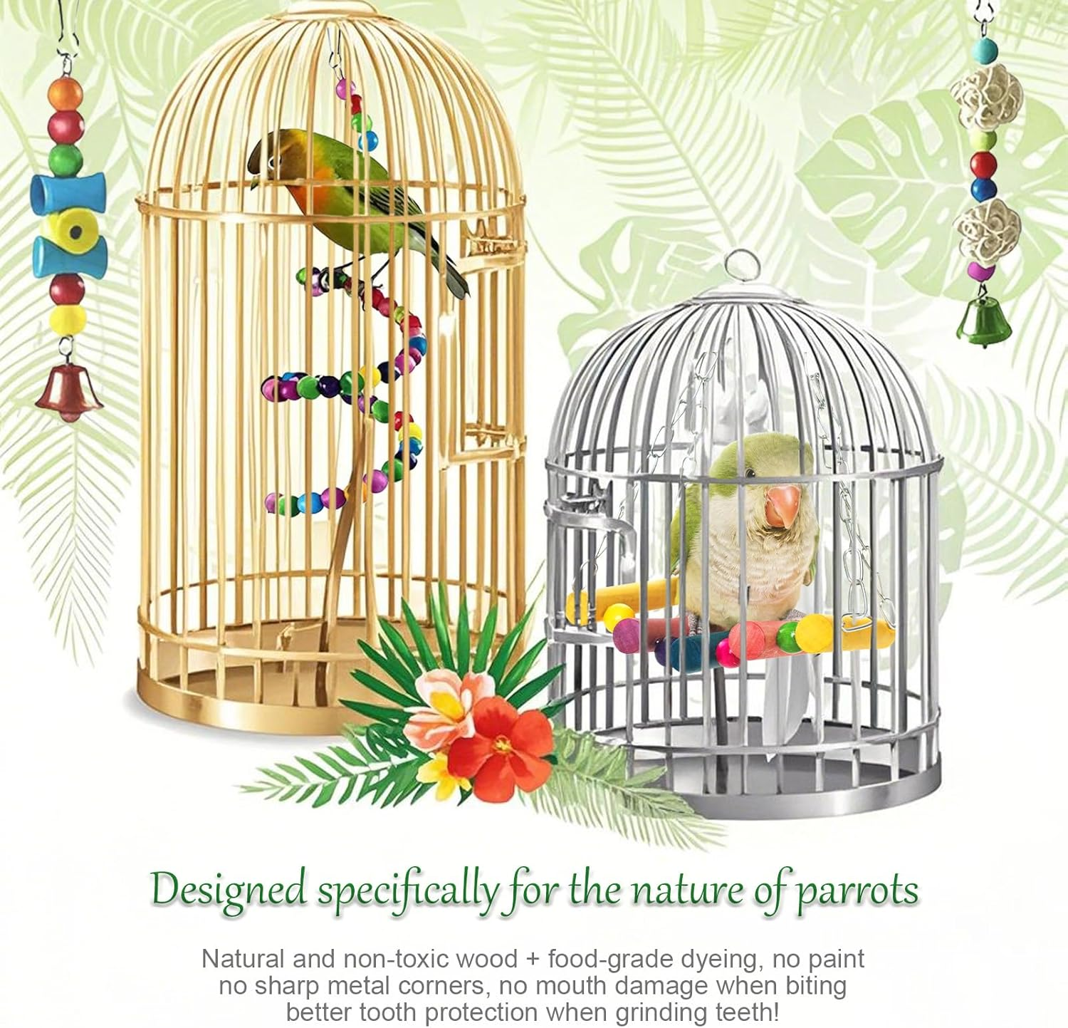 16 Piece Bird Toys for Parrots Colorful Chewing Foraging Toys for Small Birds Parakeet Canaries Natural Chew Interactive Play Great for Health and Enrichment image number 3