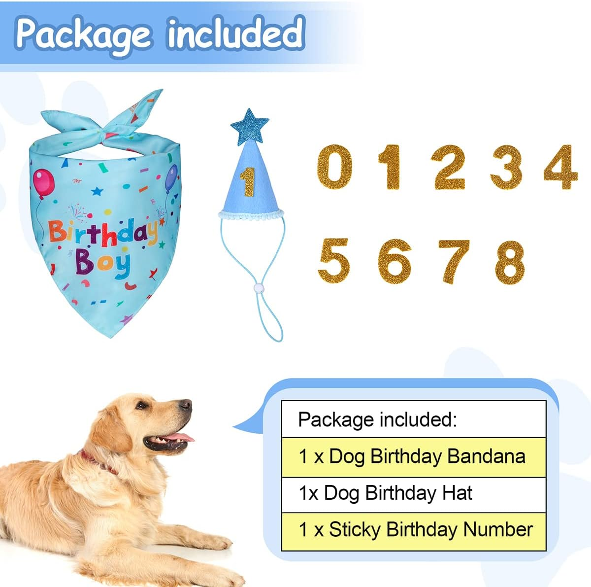 Dog Birthday Bandana & Hat Set, Blue, Medium, Dog Accessories - Pink image number 7