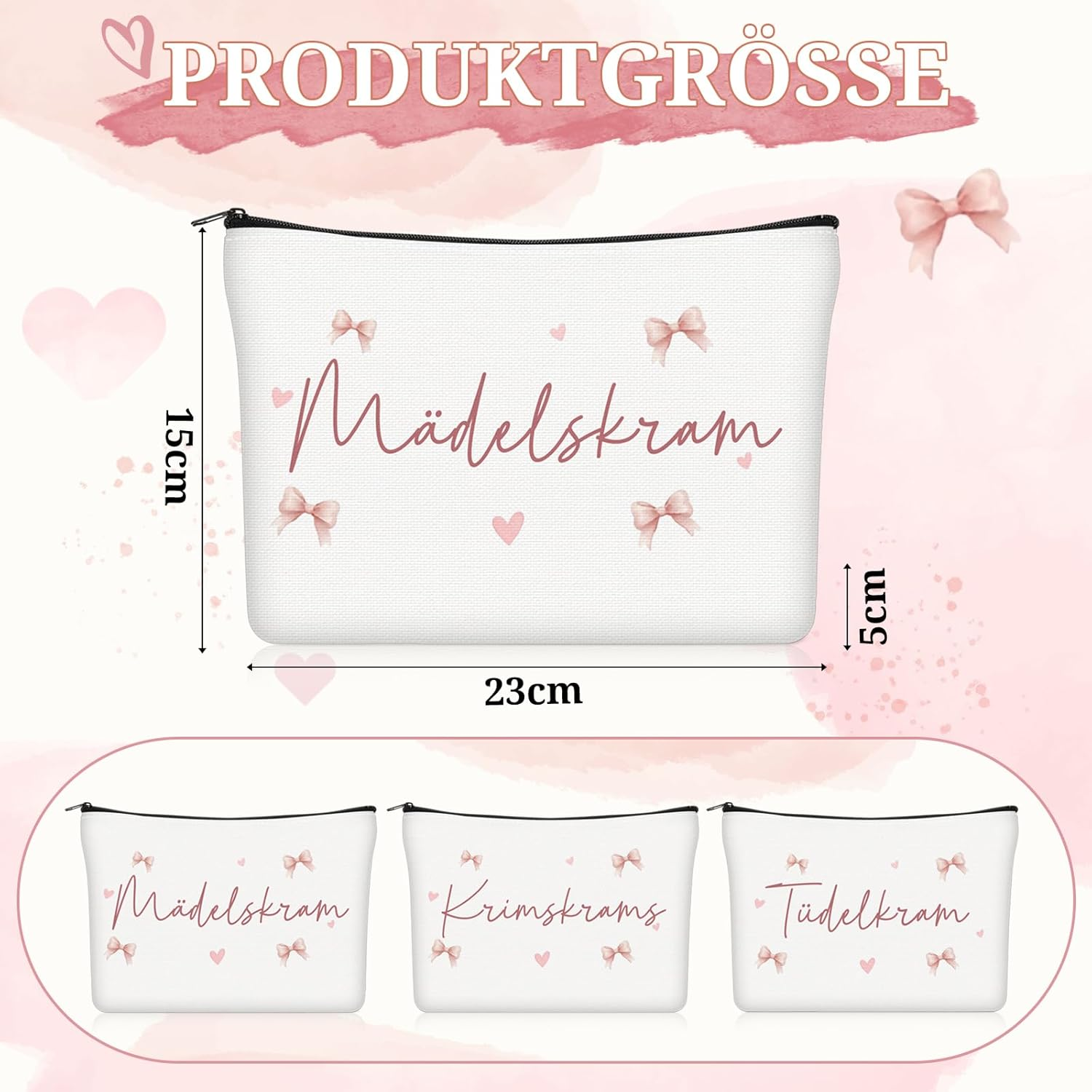 Geiserailie 3 Pieces Trousse De Maquillage Petite Trousse De Toilette Avec Inscription Zipp&eacute;e Portefeuille De Voyage Pour Femmes Et Filles, Cosmetic Bag1, Cosmetic Bag1 image number 1