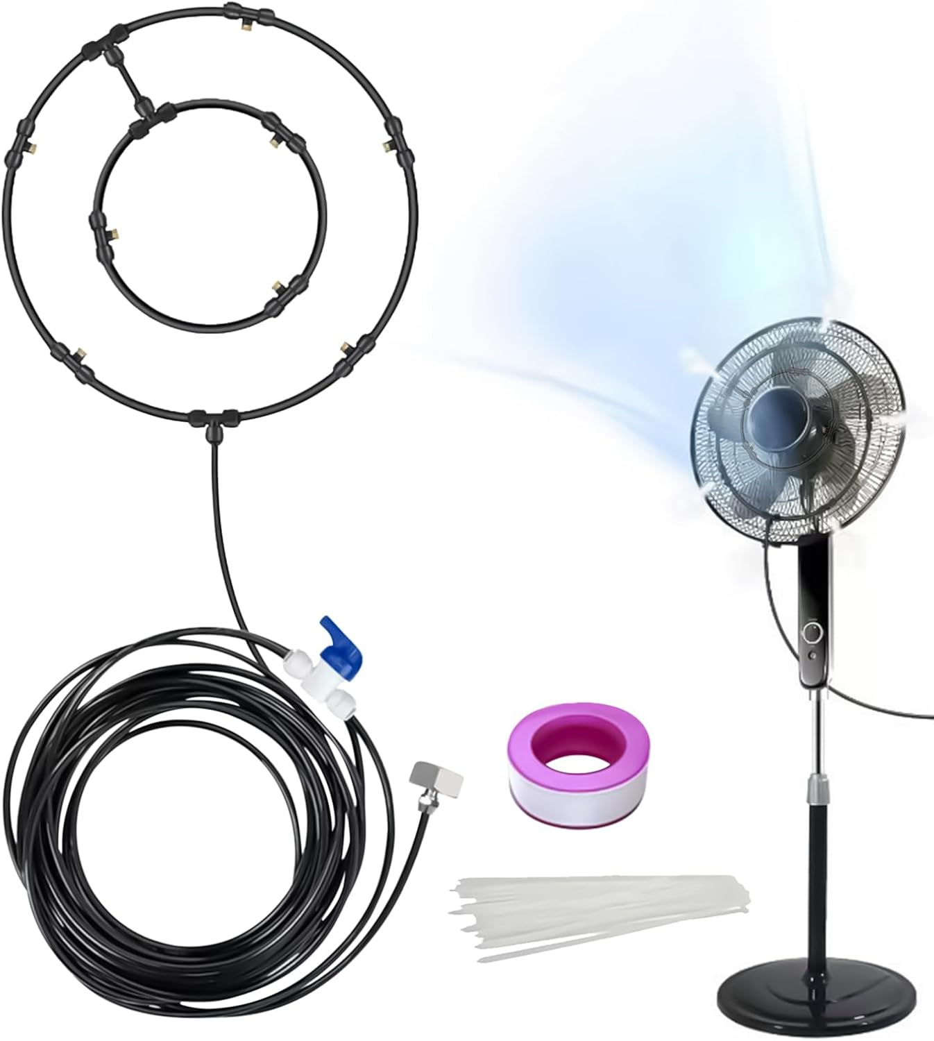 Fan Misting Kit,Outdoor Water Misting Hose for Fan - Hot Weather Water Sprayer 8-Meter Hose Multi-Nozzle Tool for Gazebo Event Tents Backyard Dog Kennel Patio Deck
