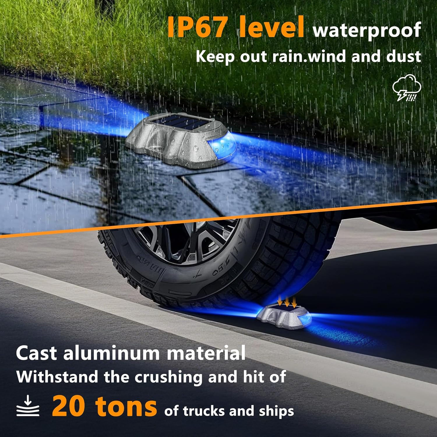 2 Pack Solar Deck Lights,Ground Marker Lights,Wireless Driveway Safety Light,Cast Aluminium Road Highway Spike Lamp,Waterproof Wireless Dock Light,Waterproof with 6 LED for Pathway Garden Walkway image number 6