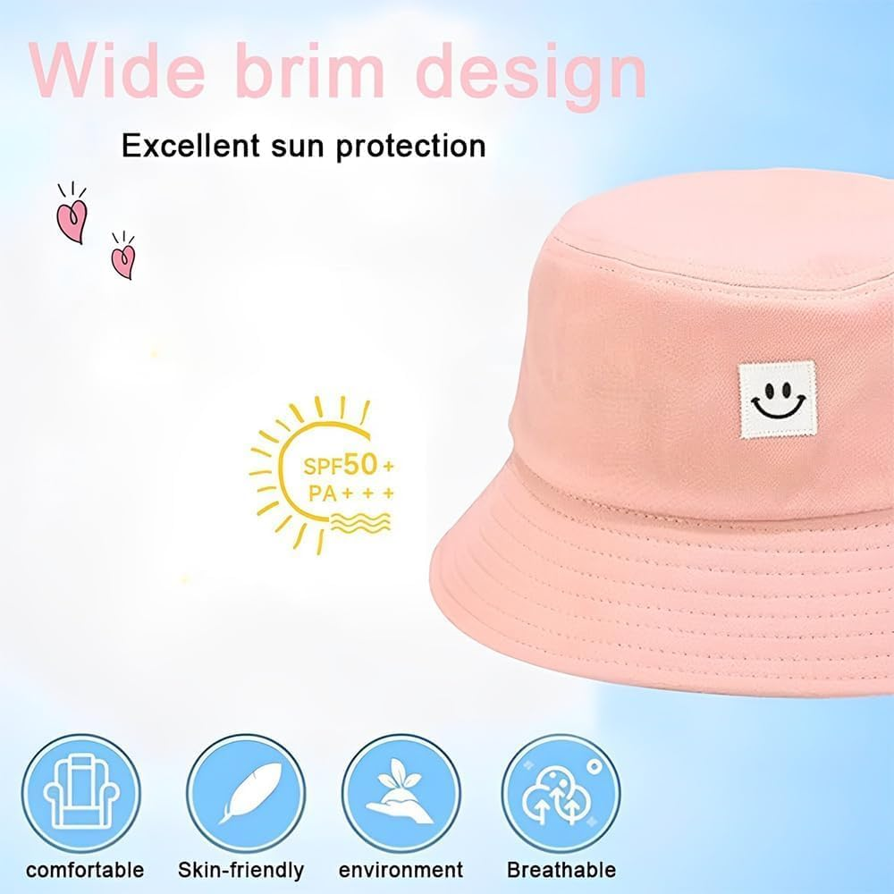 MOTRAIN Baby Sun Hat Smile Face for Boys Girls, Toddler UPF 50+ Sun Protective Bucket Hat, Summer Outdoor Adjustable Beach Cap for 2-6 Years Kids Girl Boy Pink